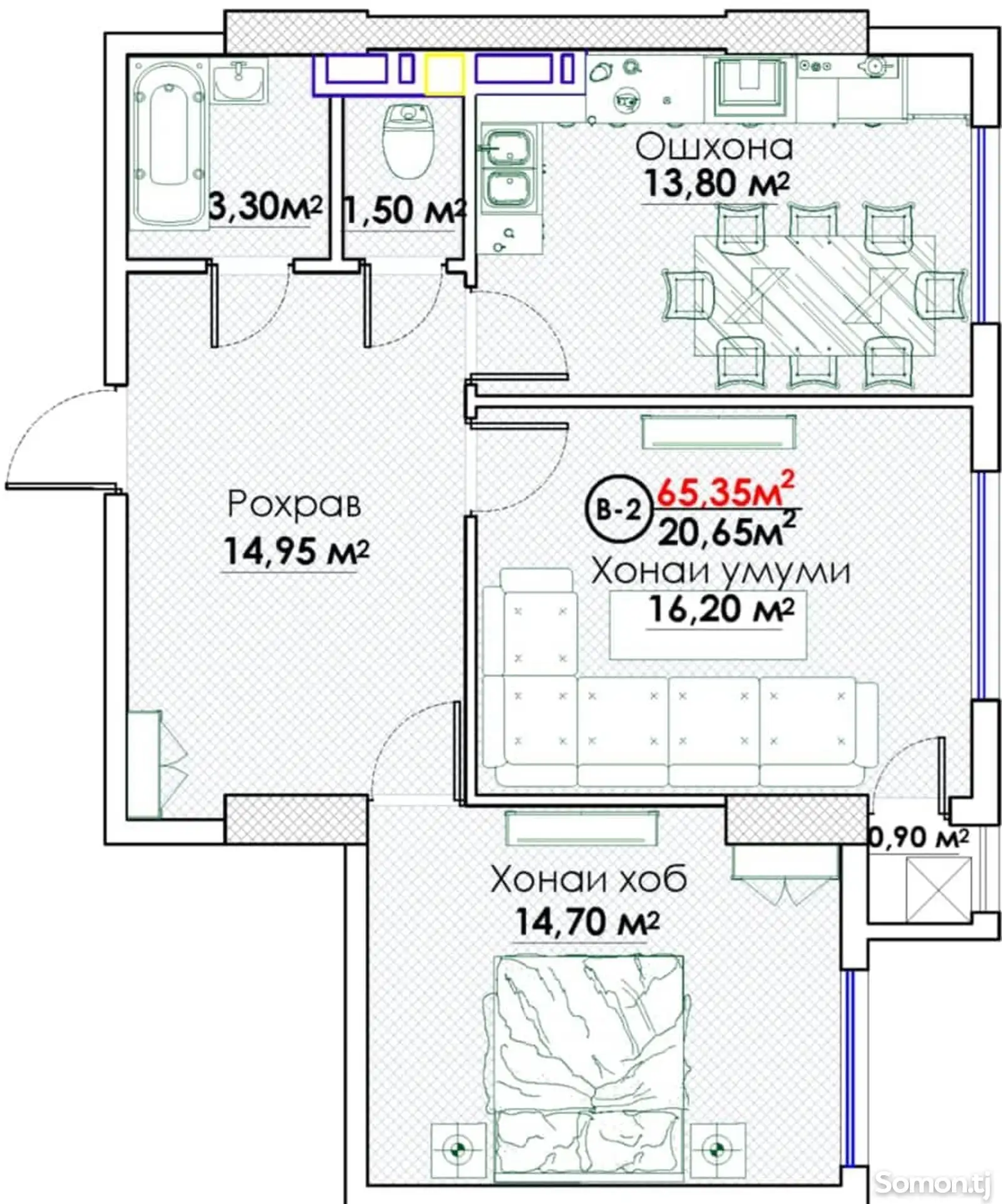 2-комн. квартира, 13 этаж, 65 м², Гардиши Пивозавод ба тарафи с. Спартак-1