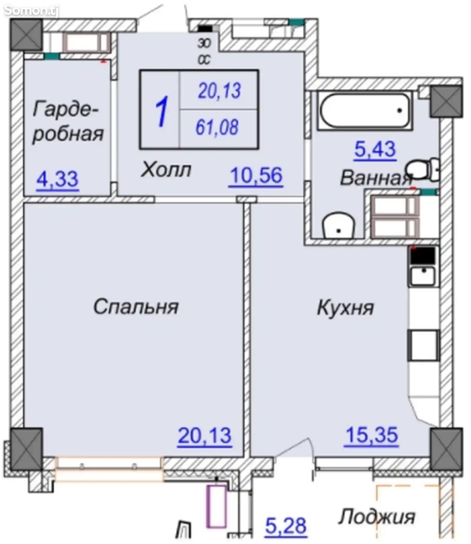 2-комн. квартира, 5 этаж, 61 м², Поворот Ленинграда