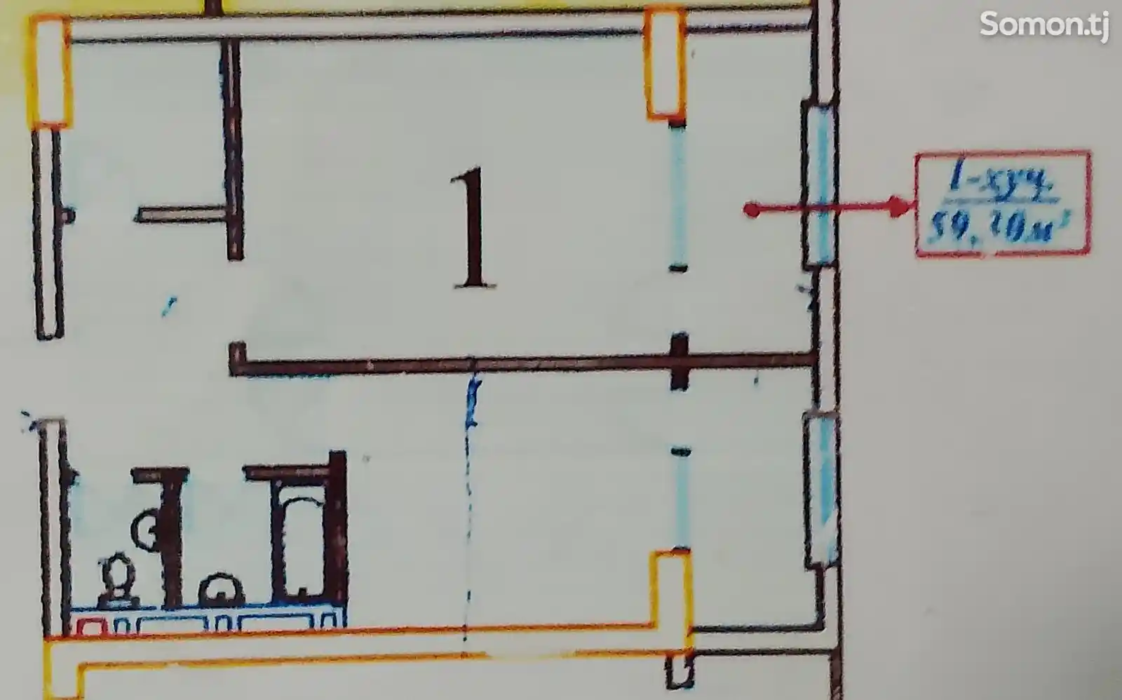 1-комн. квартира, 6 этаж, 59 м², Фирдавси-5