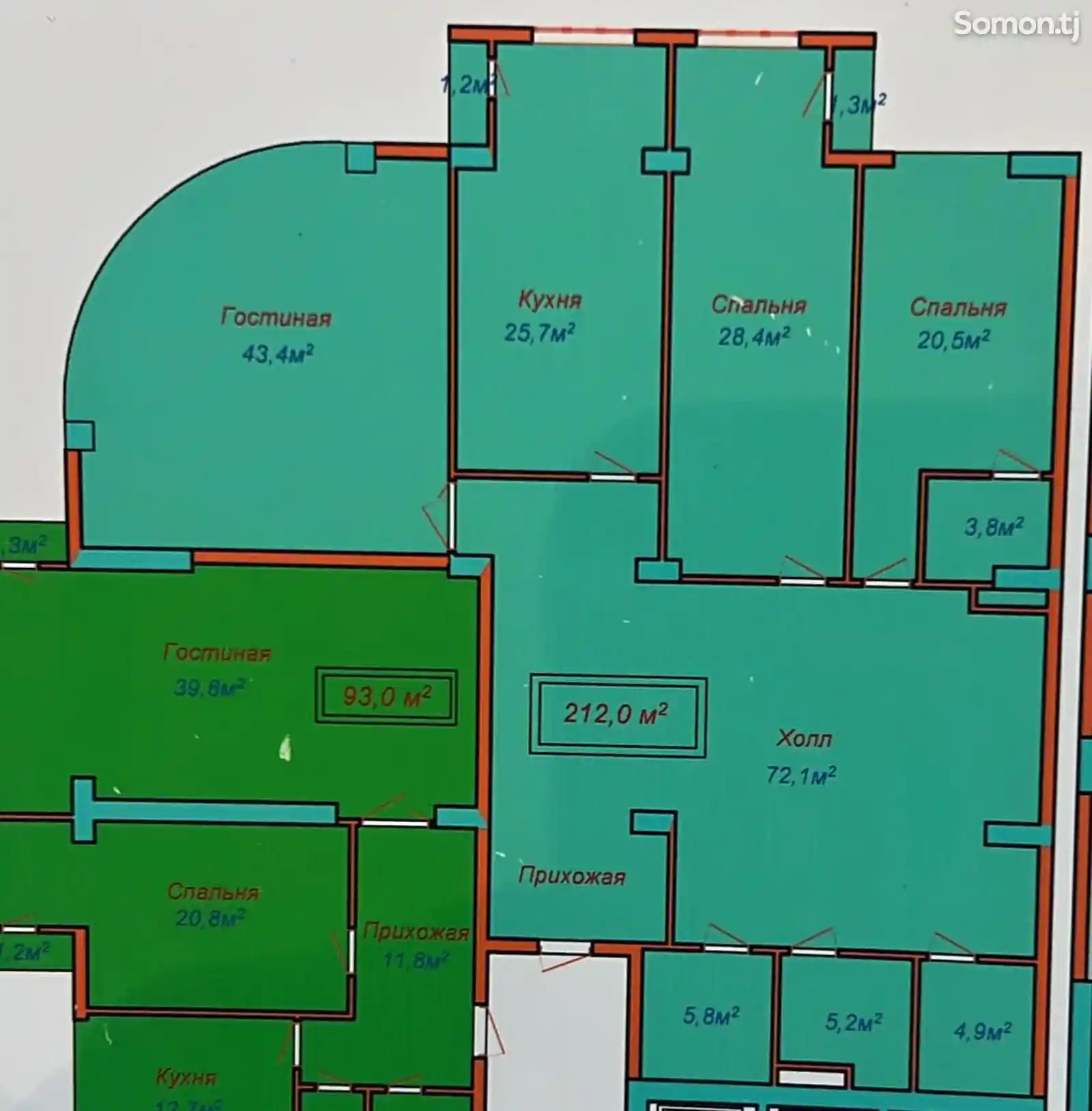 4-комн. квартира, 4 этаж, 200 м², Шохмансур-7