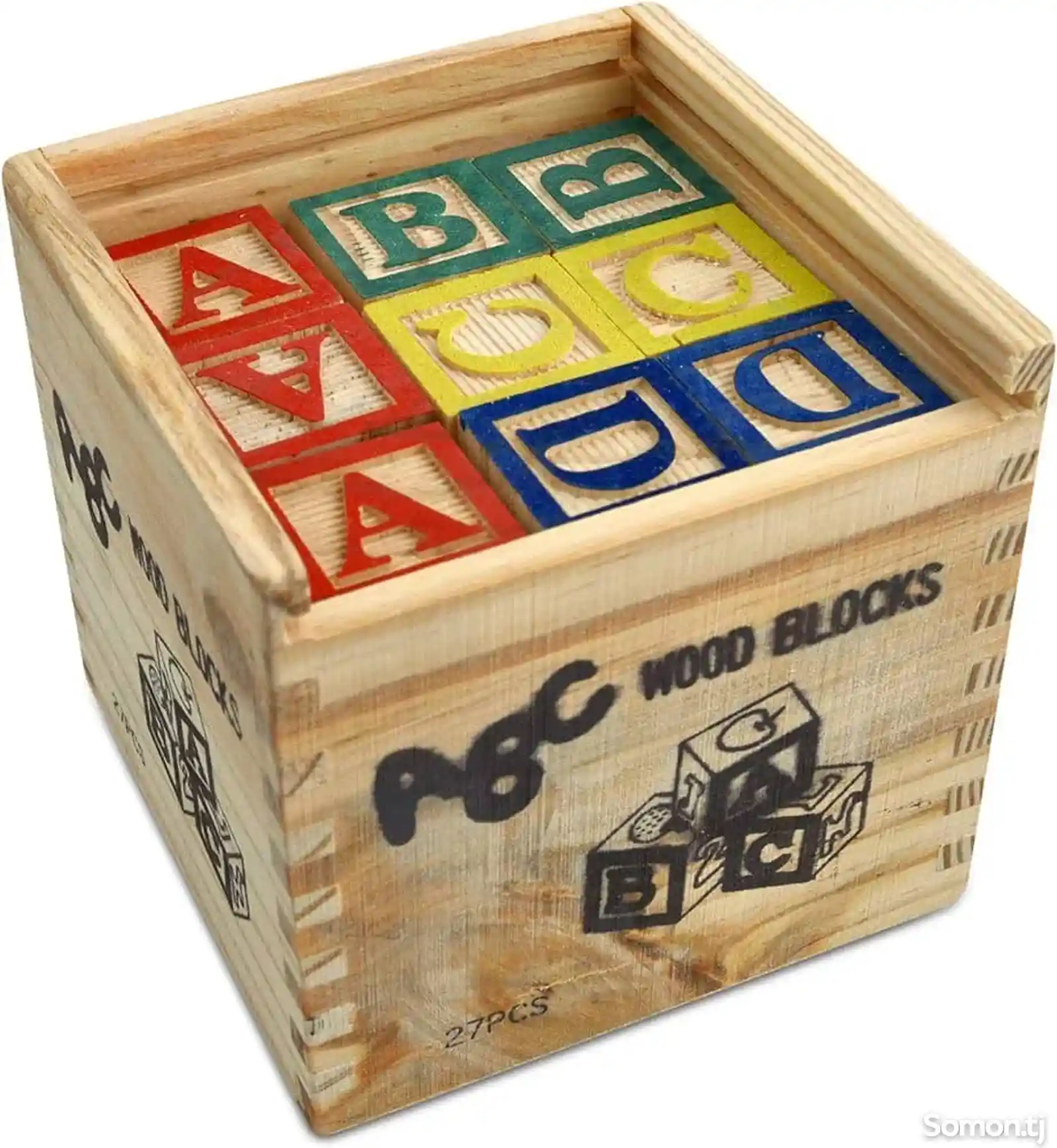 ABC Деревянные блоки. Кубики с буквами, рисунками и цифрами. 27-кубиков. 3,5х3,5-1