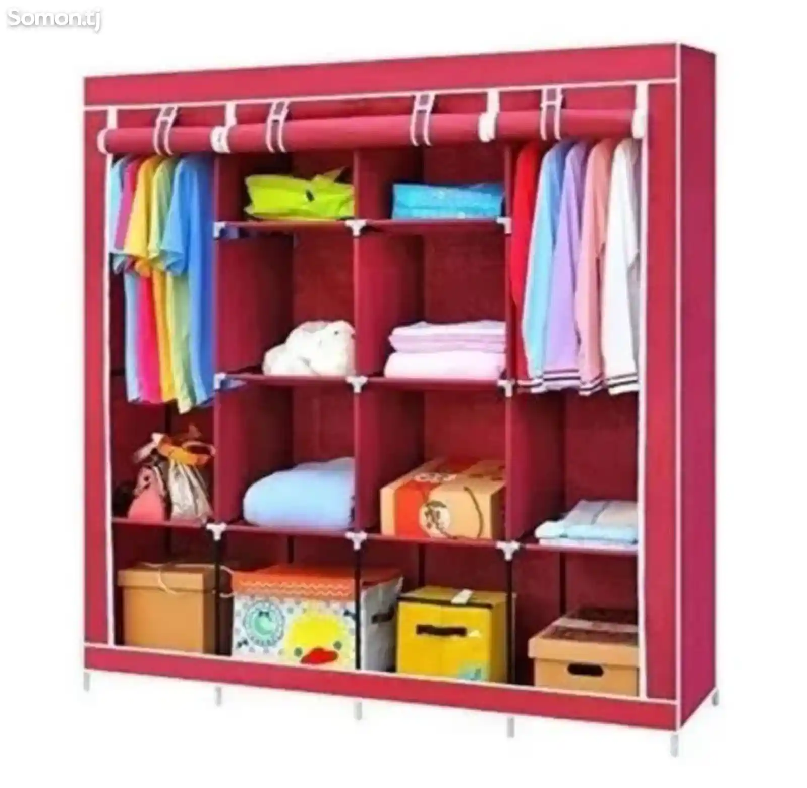 Складной шкаф Каркасный Тканевый Storage Wardrobe для одежды, бордовый-4