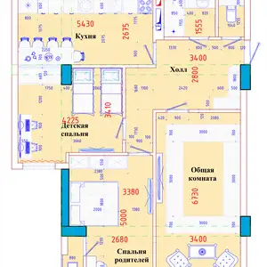 3-комн. квартира, 5 этаж, 88 м², Фирдавси