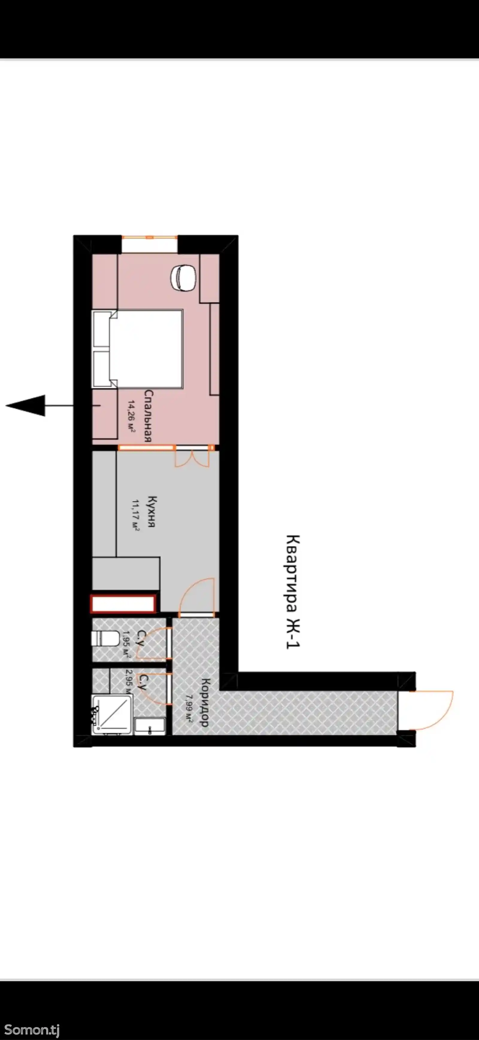 1-комн. квартира, 12 этаж, 44 м², Поворот Аэропорта-3