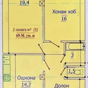 2-комн. квартира, 9 этаж, 69 м², Рудаки