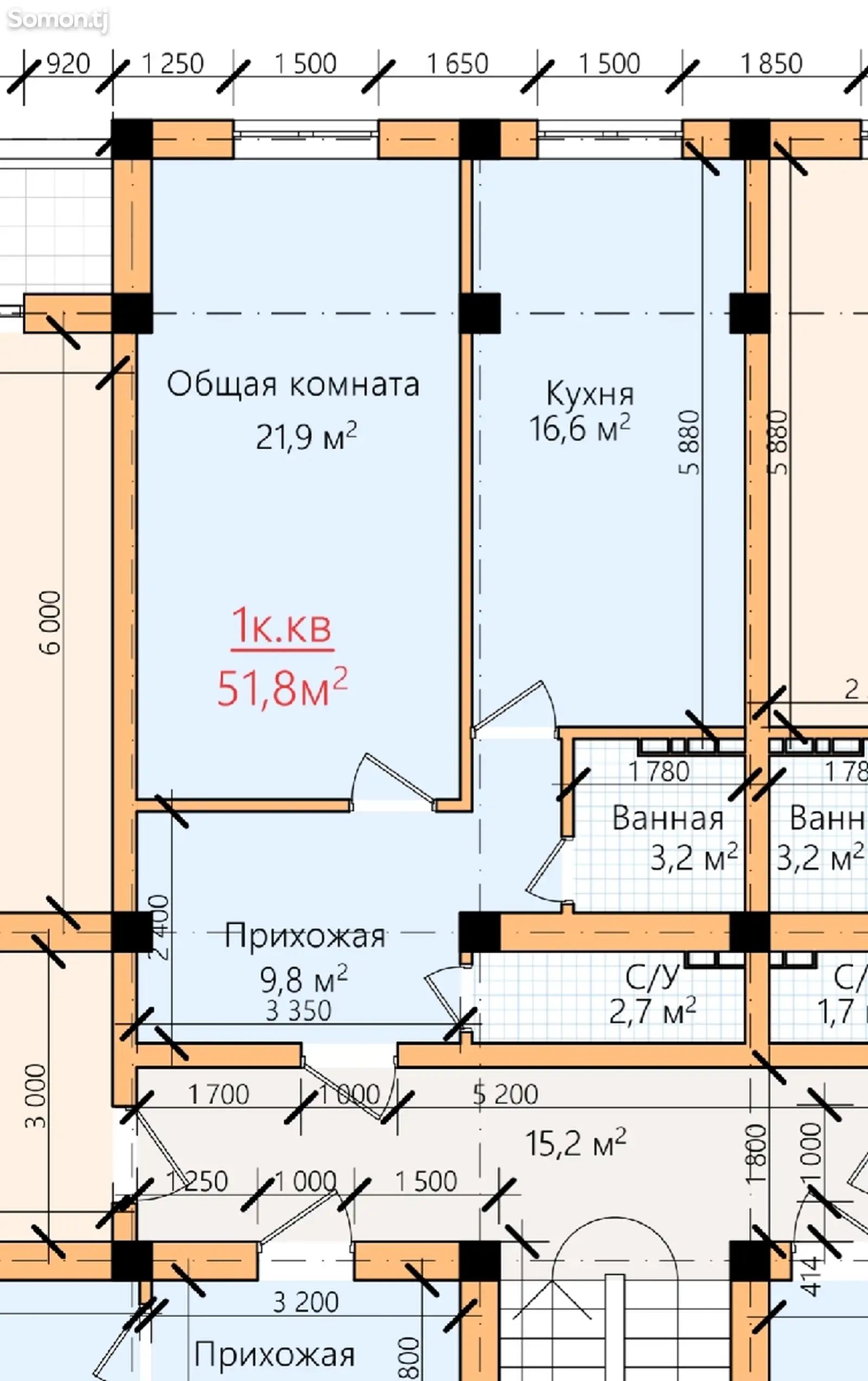 1-комн. квартира, 2 этаж, 52 м², 30 мкр-1