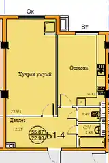 1-комн. квартира, 6 этаж, 56 м², Шохмансур,Бустон сити-2