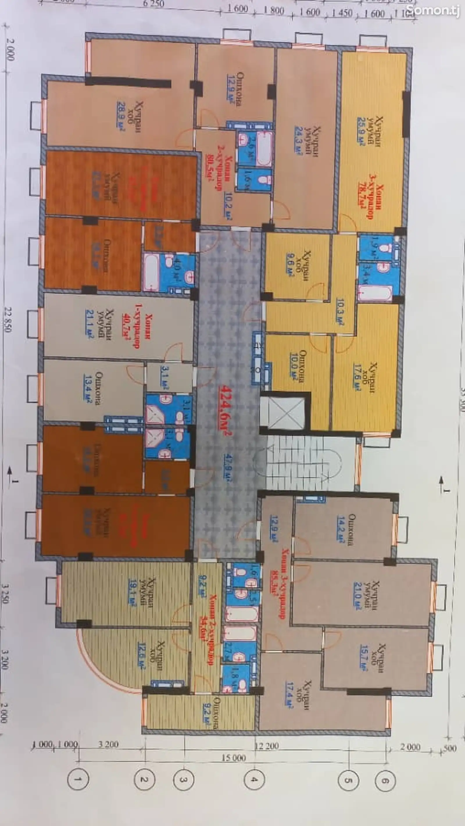 3-комн. квартира, 7 этаж, 78 м², шахраки Сомониён-6