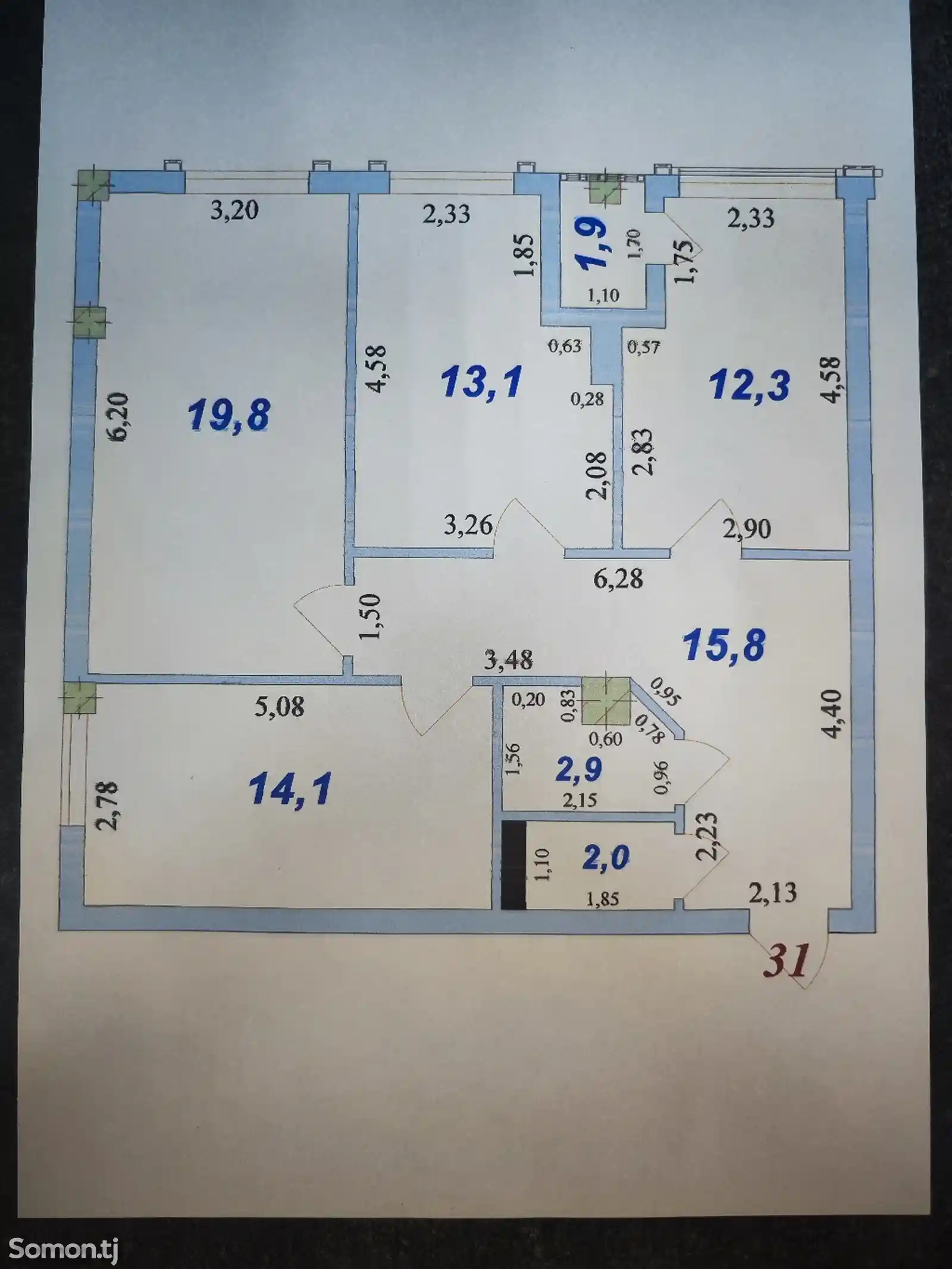 3-комн. квартира, 7 этаж, 82 м², Шохмансур-16