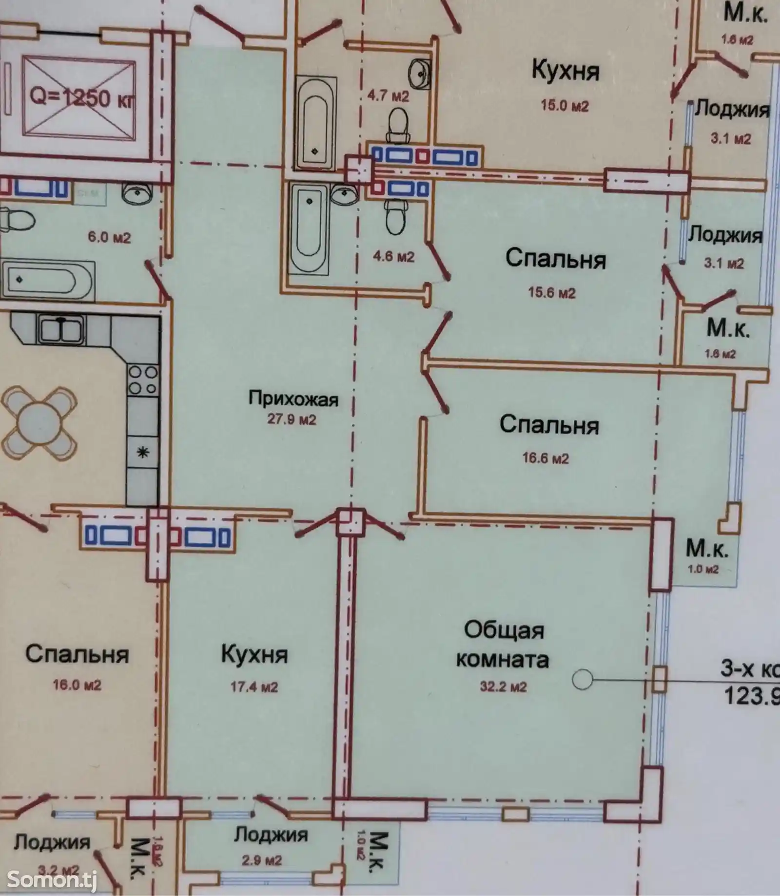 3-комн. квартира, 8 этаж, 125 м², Сомони-2