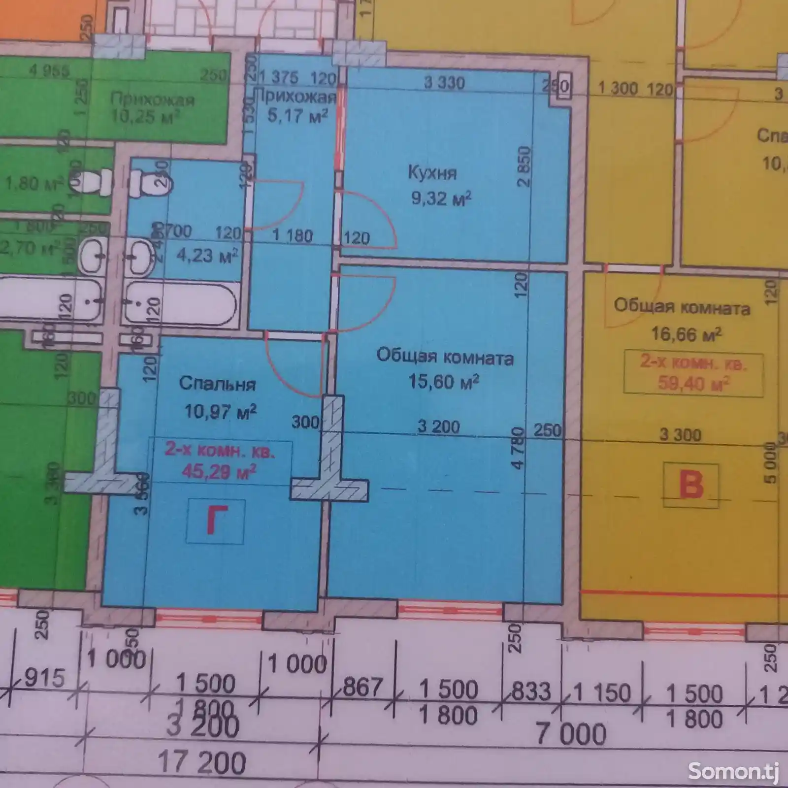 2-комн. квартира, 7 этаж, 45 м², Шабчарог-3