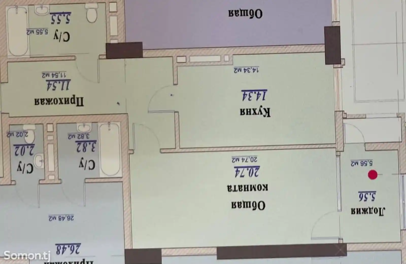 1-комн. квартира, 8 этаж, 57 м², шохмансур-4