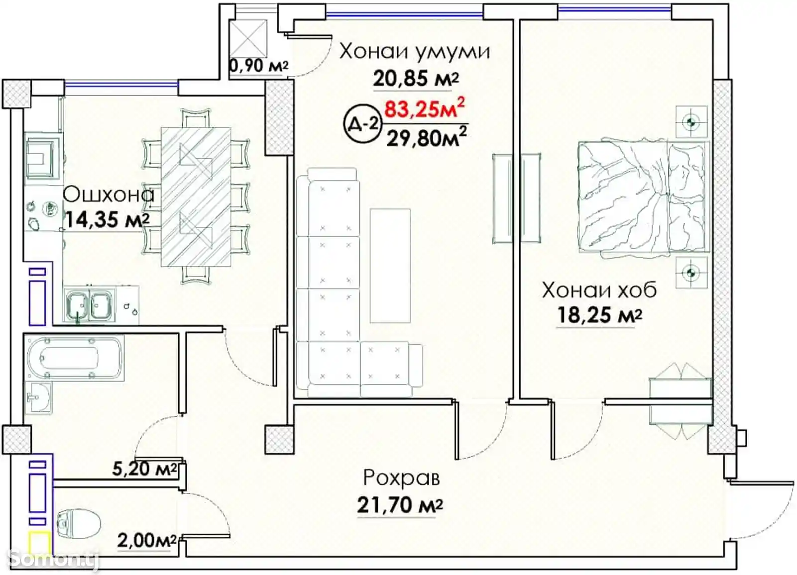 2-комн. квартира, 14 этаж, 83 м², Спартак, Кукольный Театр, Пивзавод, Ашан, И. Сомони-5