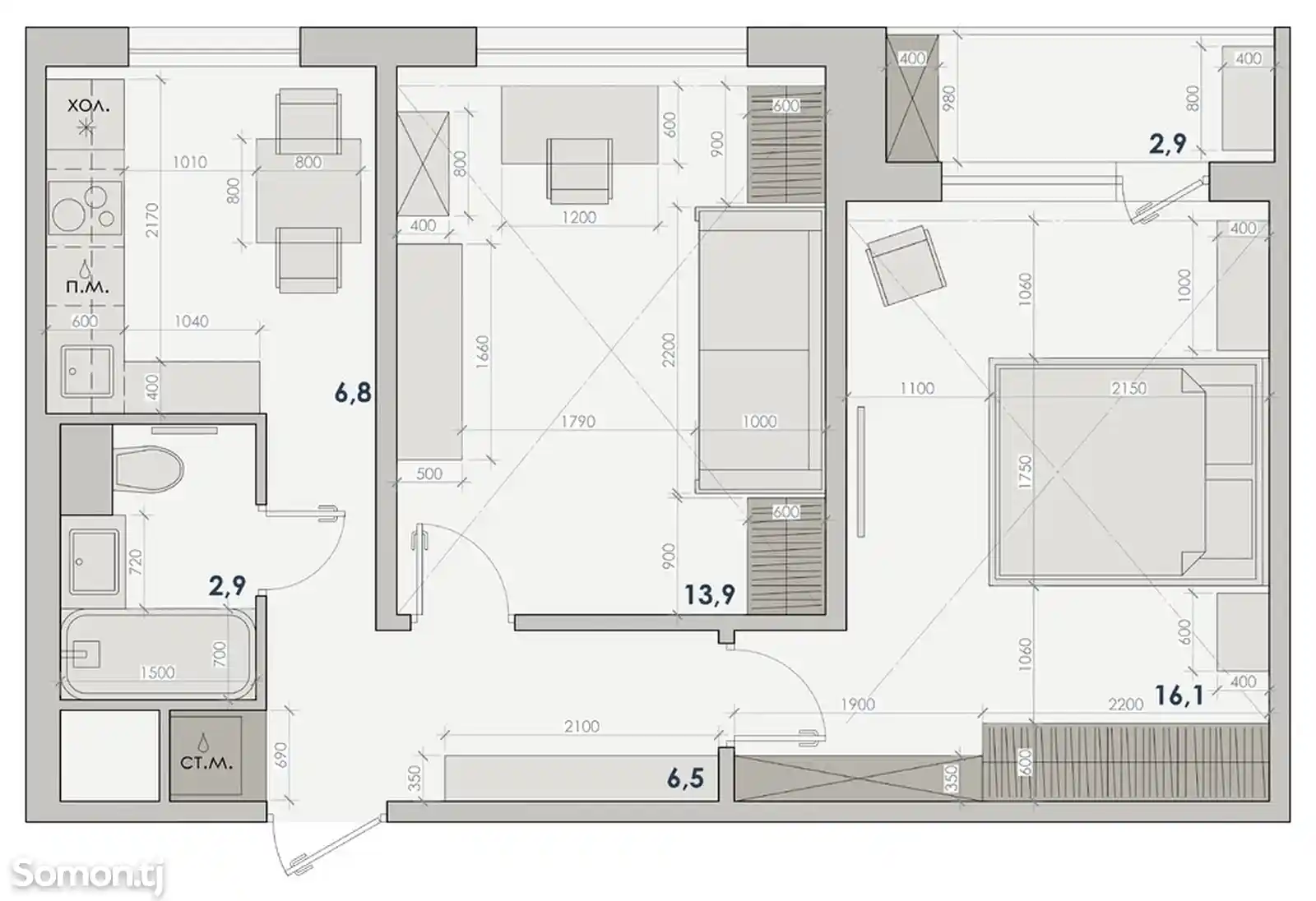 2-комн. квартира, 10 этаж, 50 м², Поворот Ленинграда