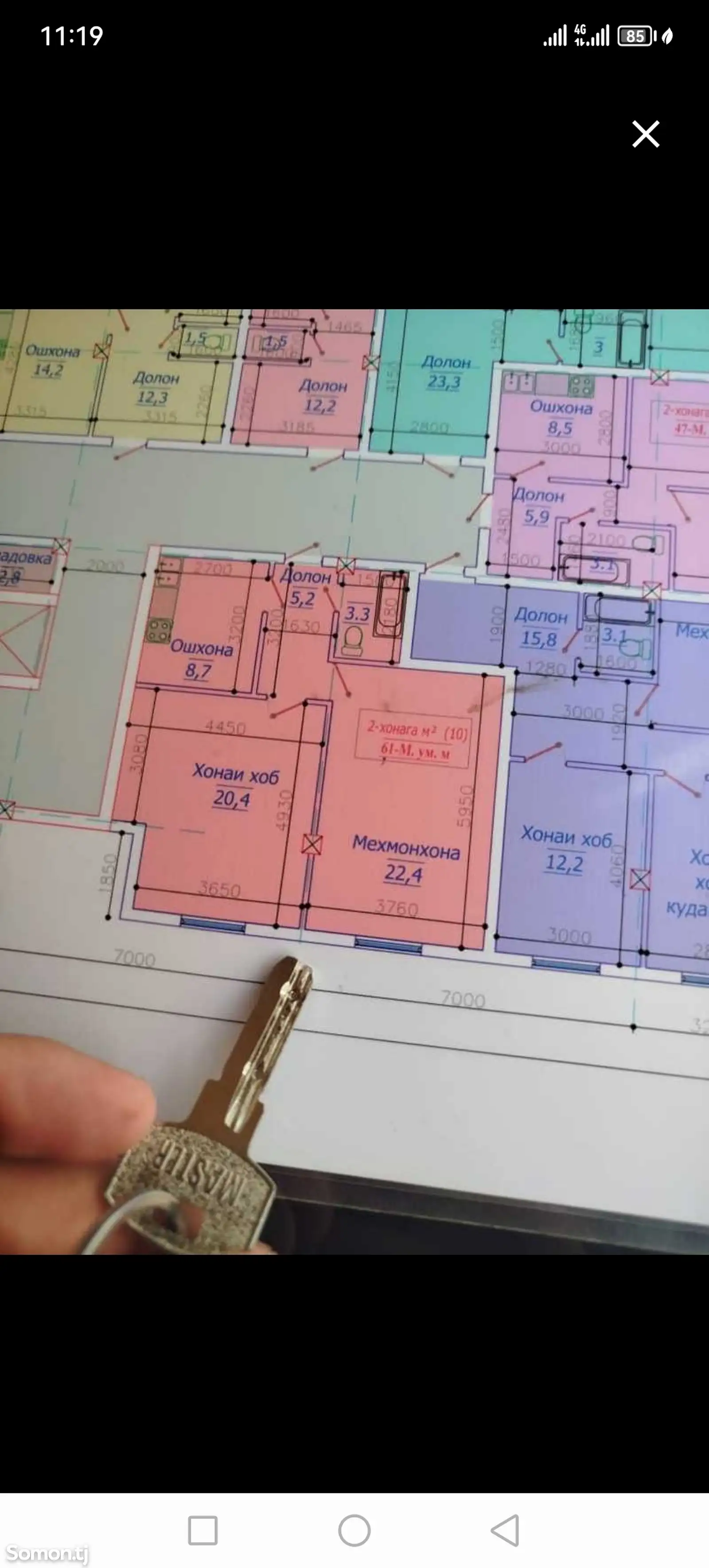 2-комн. квартира, 9 этаж, 61 м², гардиши фабрикаи Лелинград, колечи тибби-1