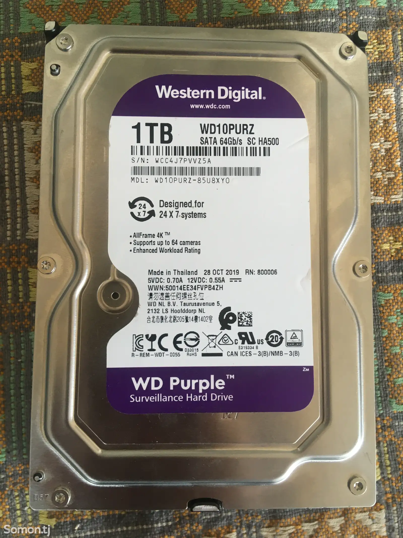 Жесткий диск HDD Western Digital WD Purple 1TB