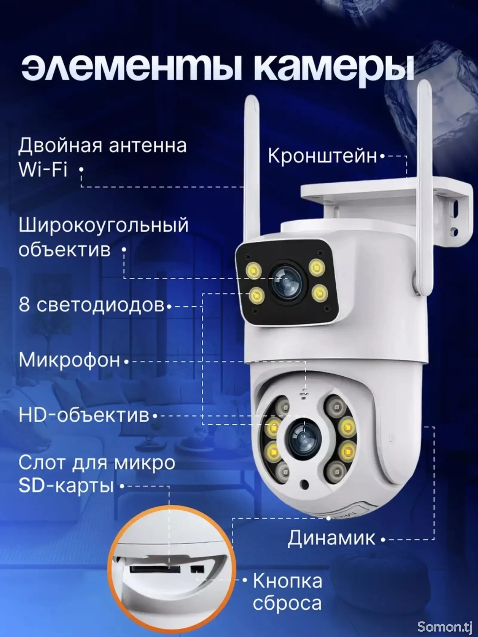 Уличная Wi-Fi камера 8мп, двойной объектив, iCsee-3