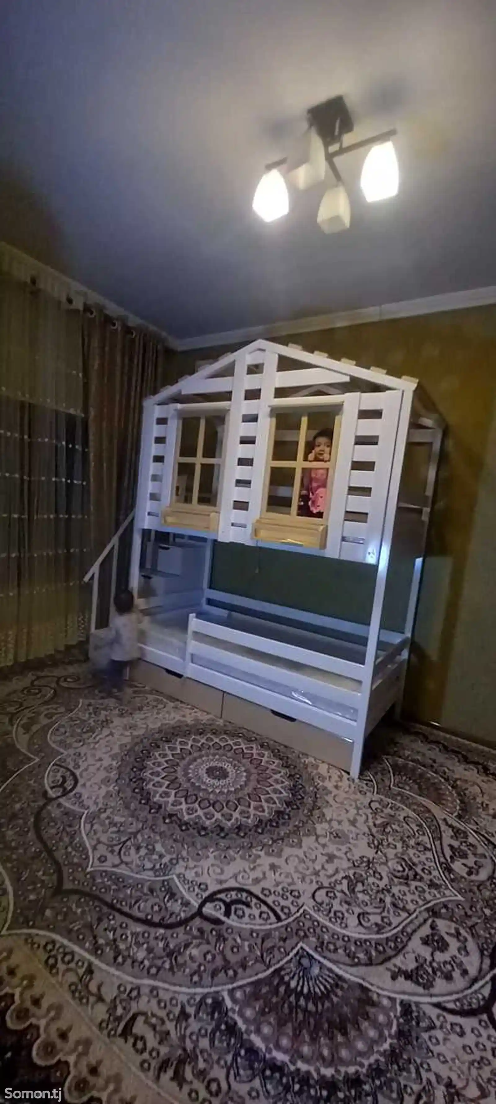 Двухъярусная кровать детский домик-7