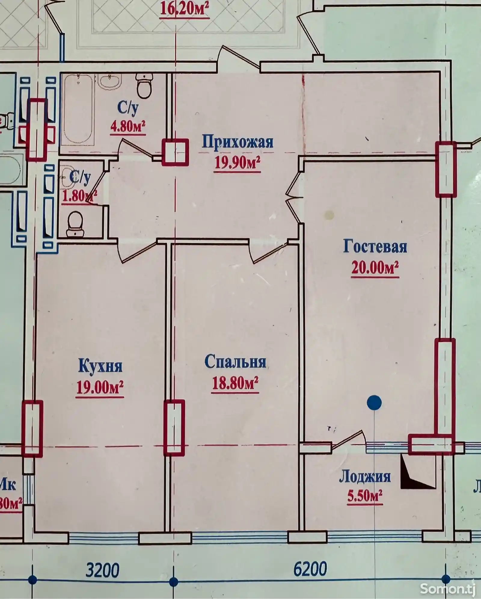 3-комн. квартира, 7 этаж, 92 м², Шохмансур-7