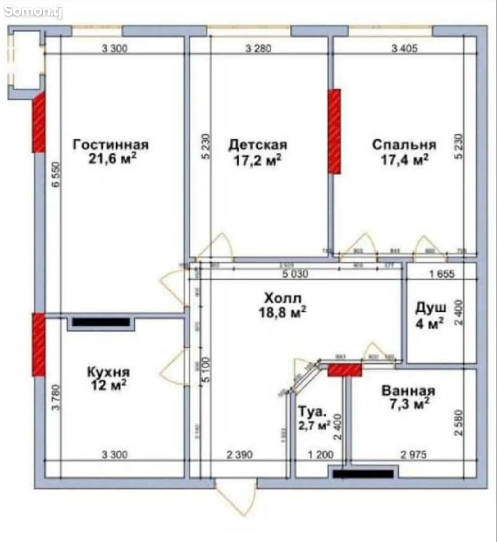 3-комн. квартира, 2 этаж, 100 м², фирдавси-8