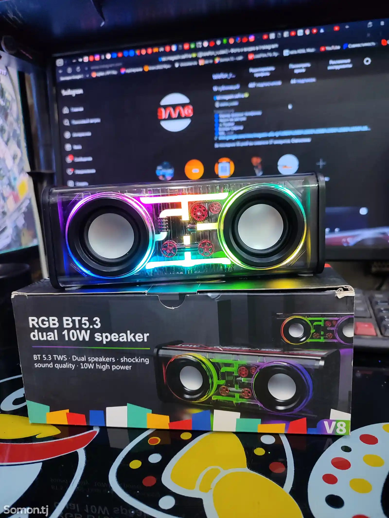 Портативная колонка с подсветкой Rgb и сабвуфером, модель V8-1