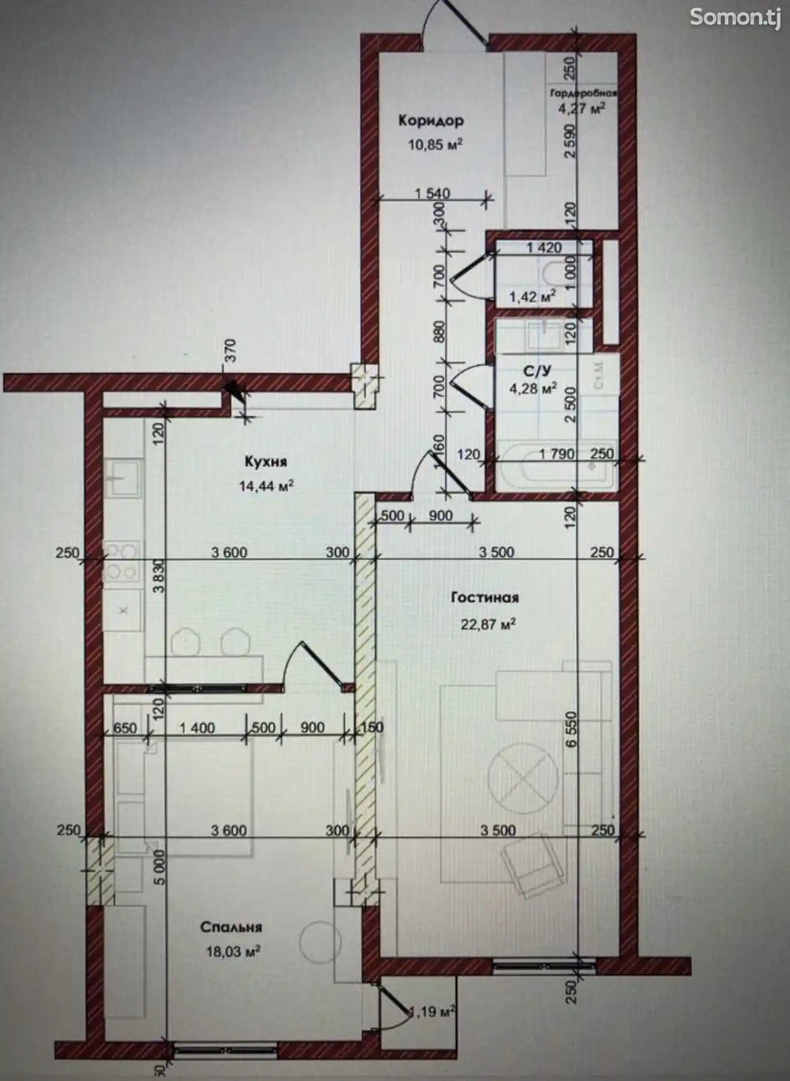 2-комн. квартира, 17 этаж, 78 м², Профсоюз-5