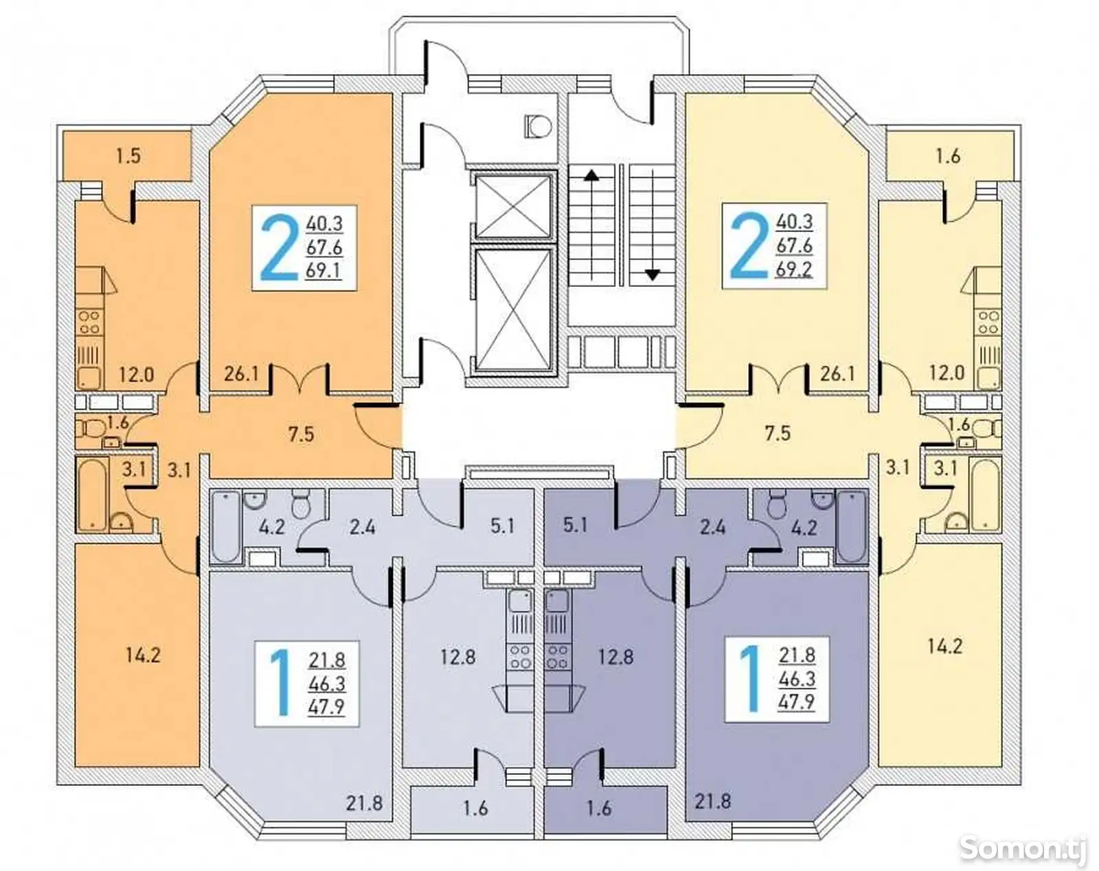 2-комн. квартира, 10 этаж, 62 м², Рудаки