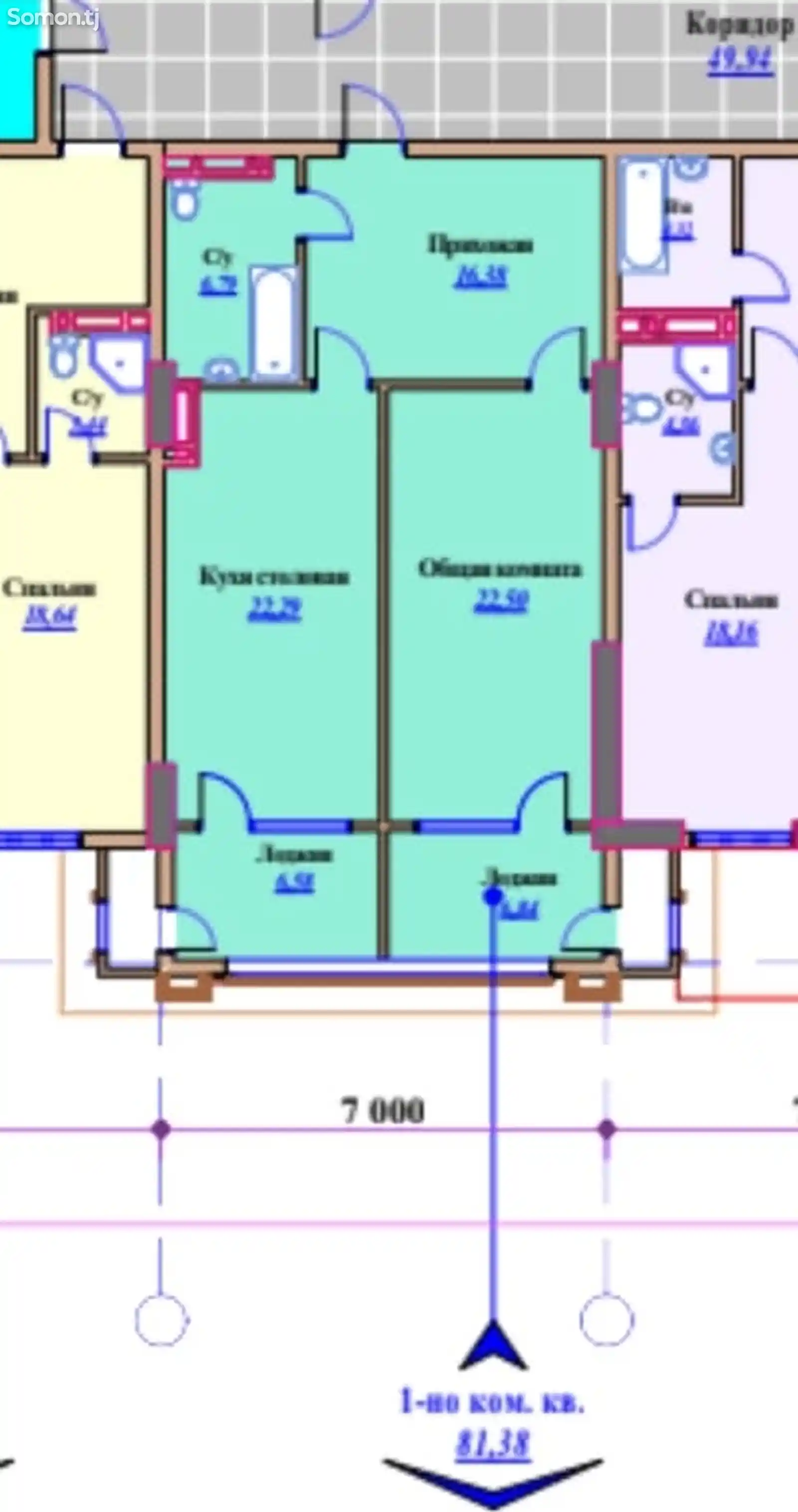 1-комн. квартира, 11 этаж, 80 м², Шохмансур