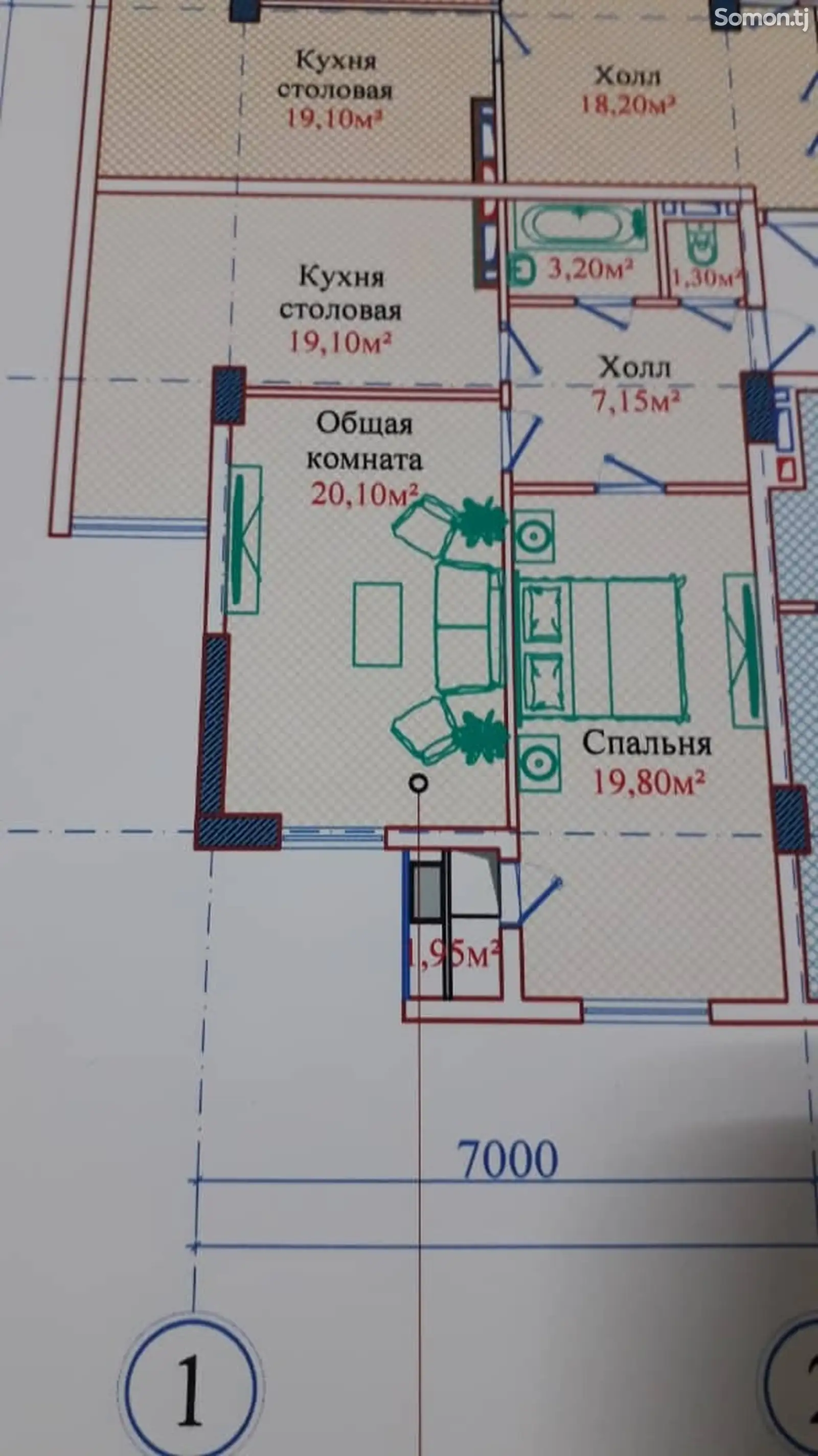 2-комн. квартира, 10 этаж, 85 м², Чал чам-1