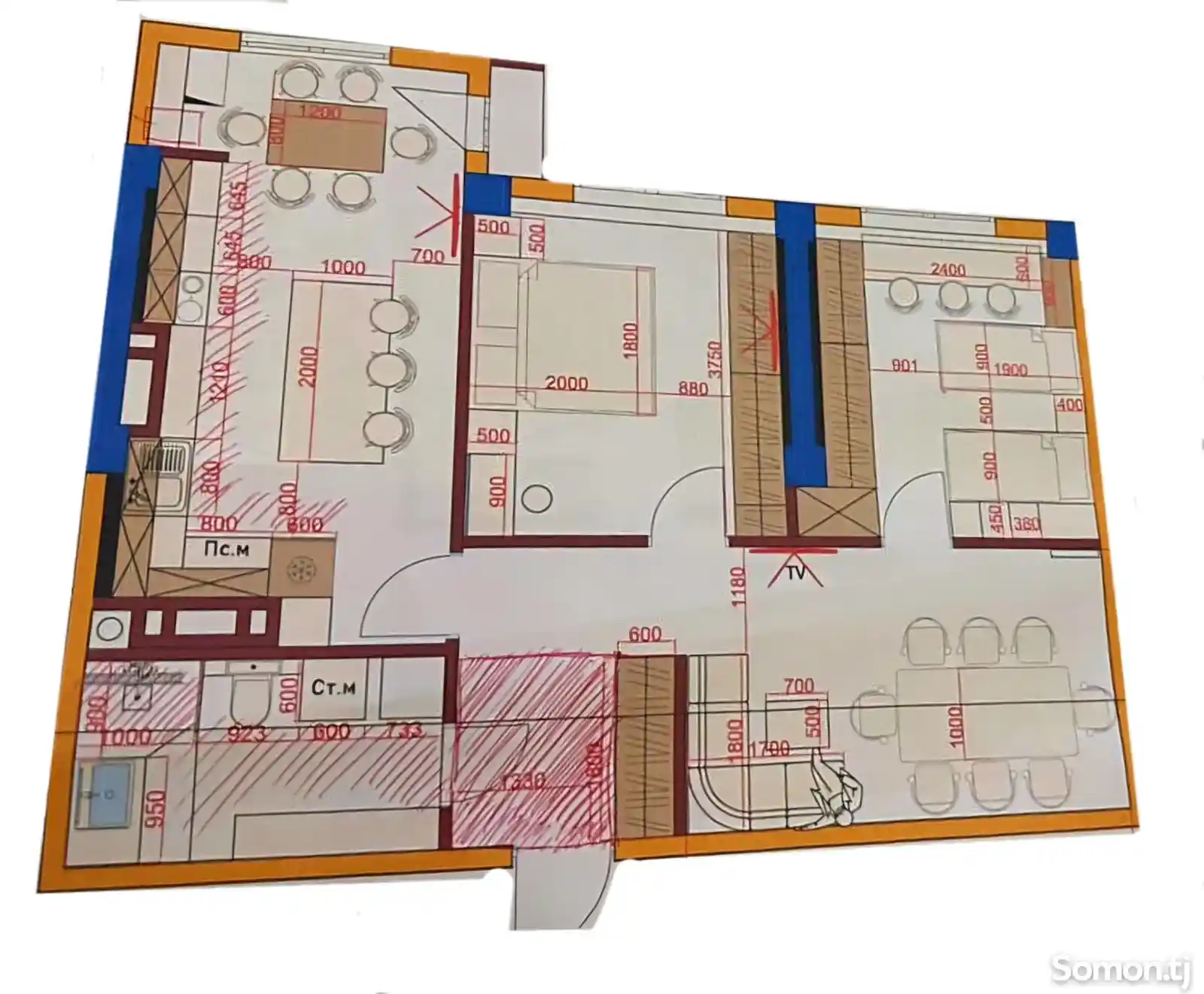 2-комн. квартира, 5 этаж, 75 м², Чулочная-2