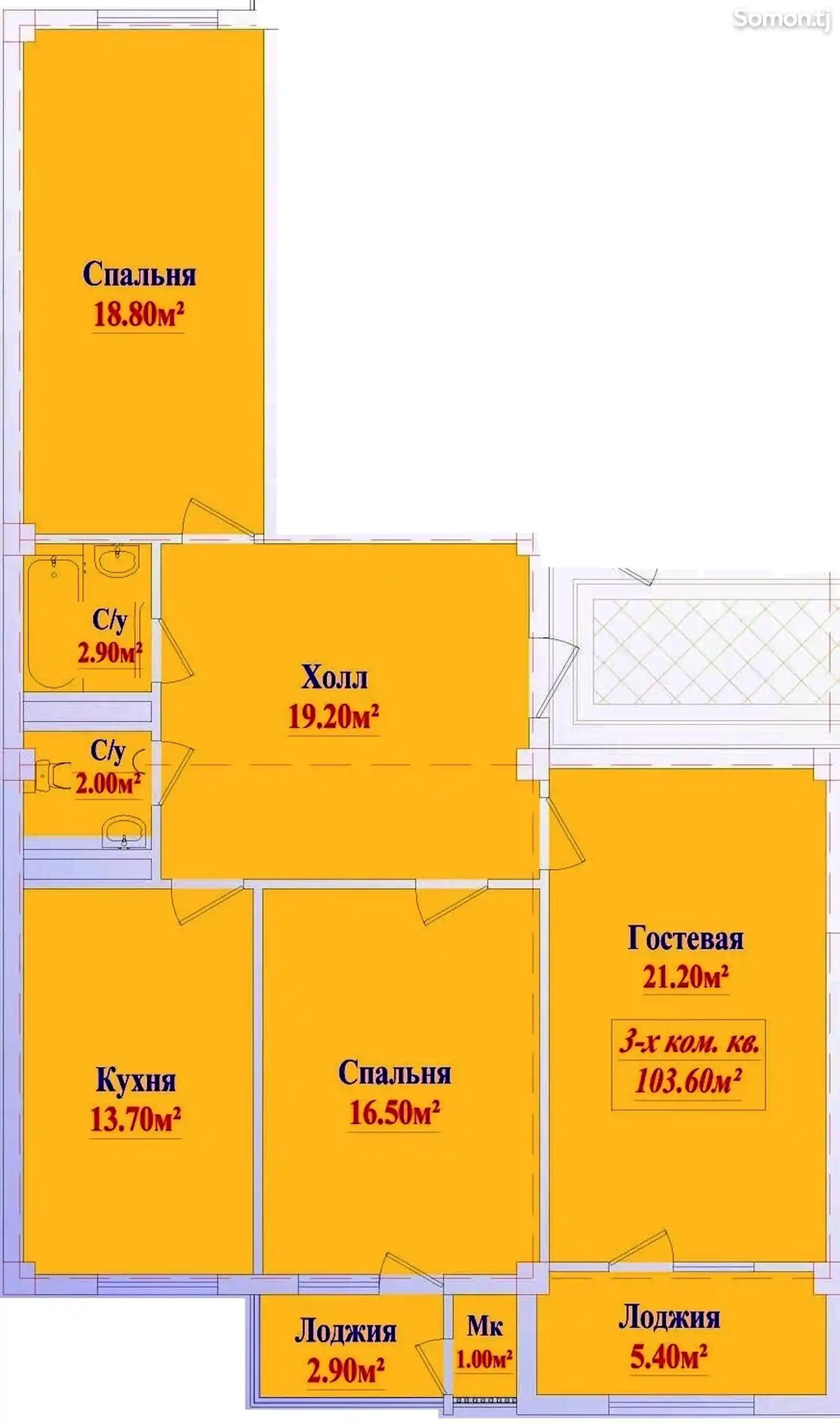 3-комн. квартира, 3 этаж, 103 м², 16-ум база-7