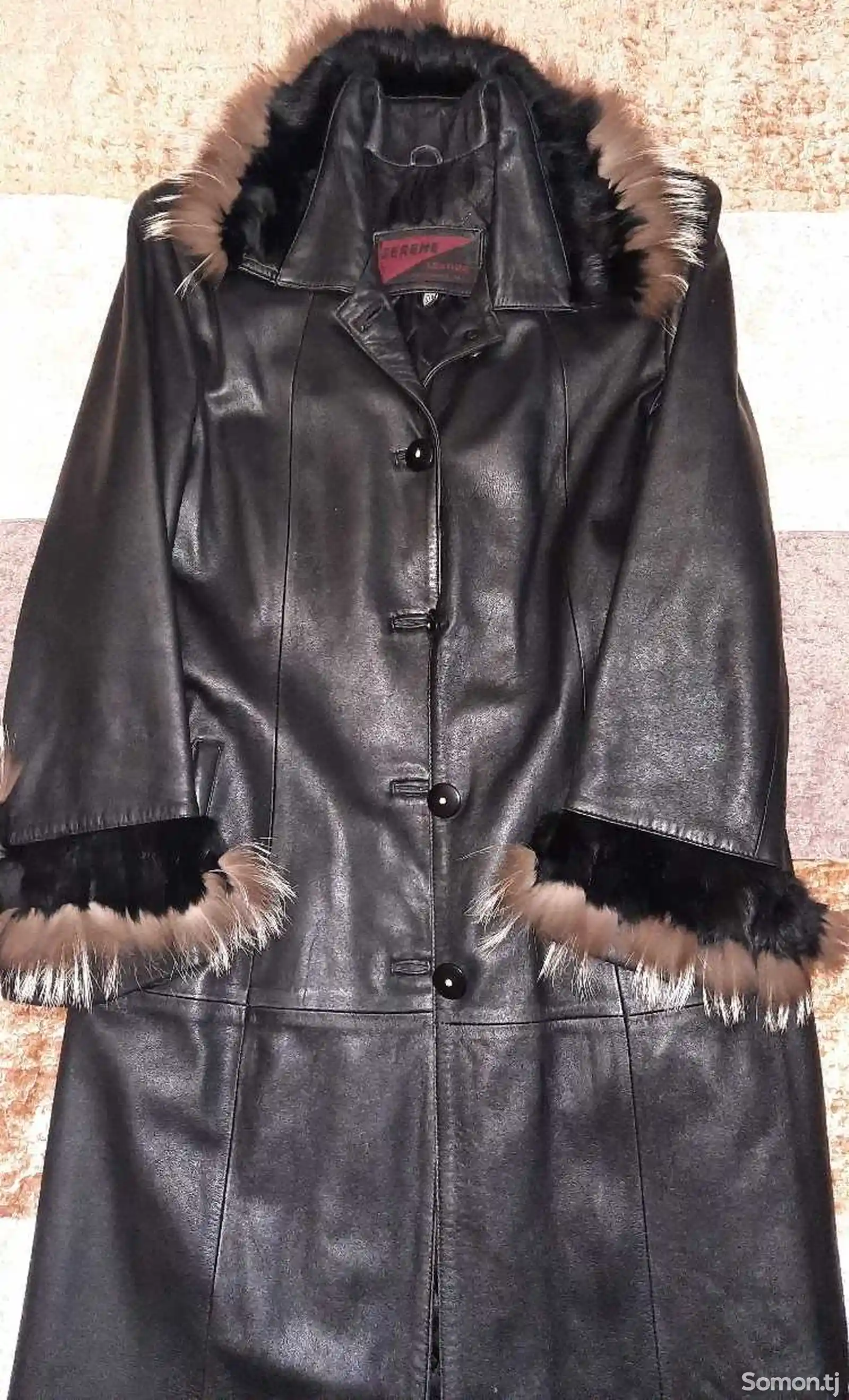 Кожаное пальто с мехом-1