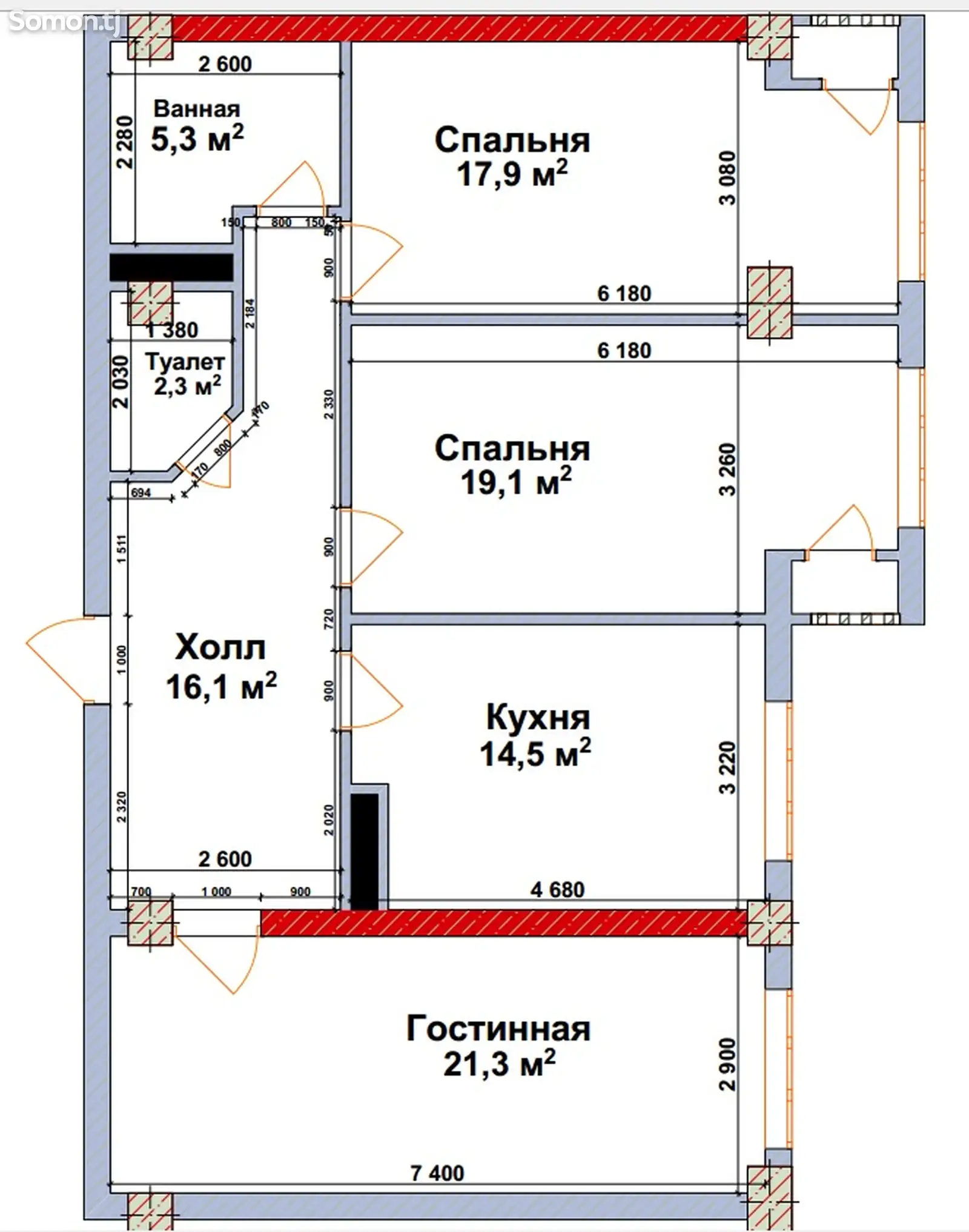 3-комн. квартира, 16 этаж, 97 м², Шохмансур-7