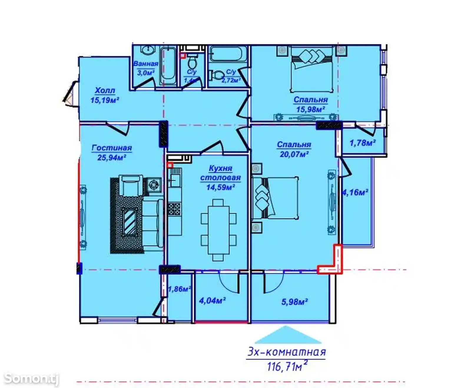 3-комн. квартира, 3 этаж, 116 м², Сино 33 микрорайон пушти мебели Орзу-4