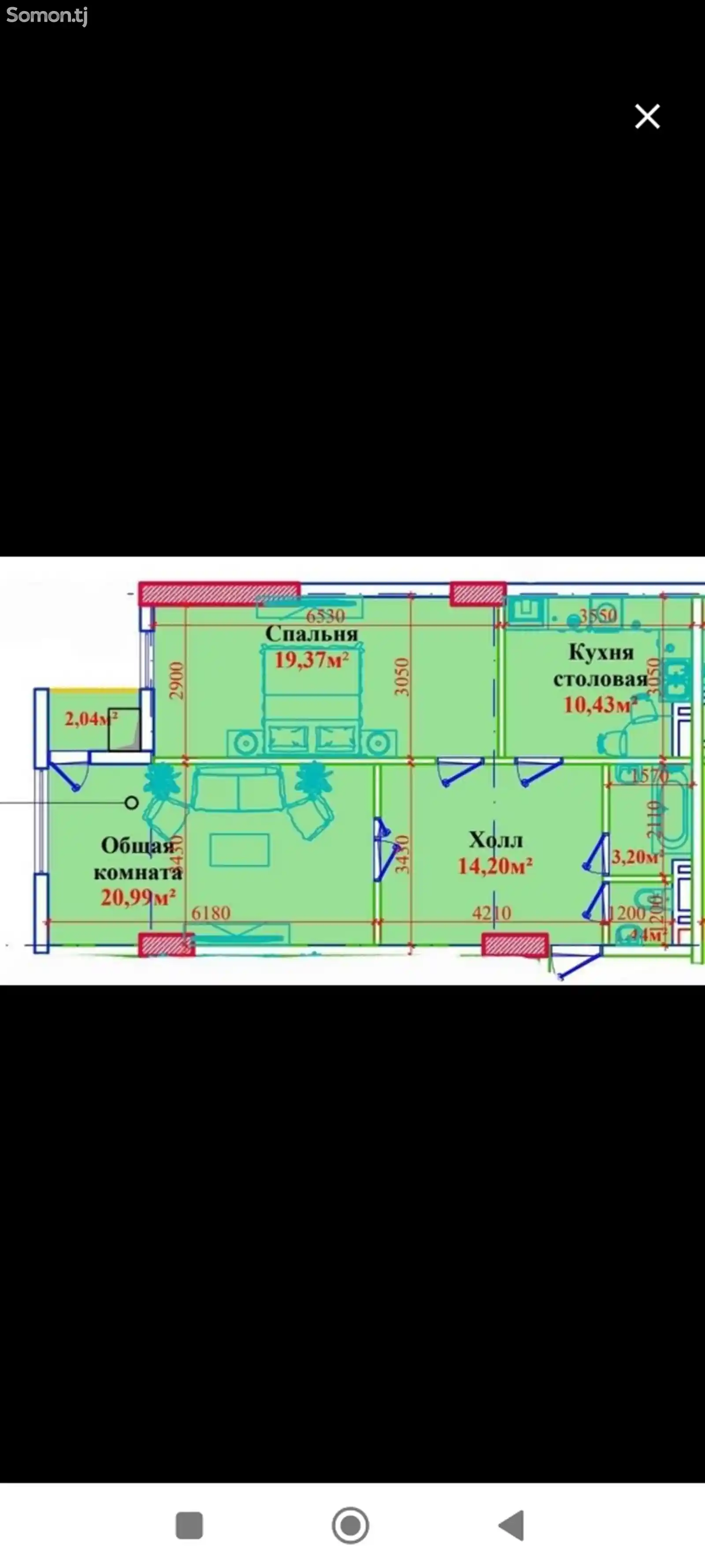 2-комн. квартира, 5 этаж, 71 м², Сино-5