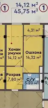 1-комн. квартира, 13 этаж, 46 м², Цирк-2