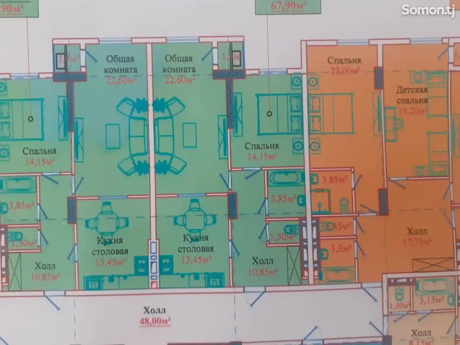 3-комн. квартира, 10 этаж, 69 м², Севастопольская-2