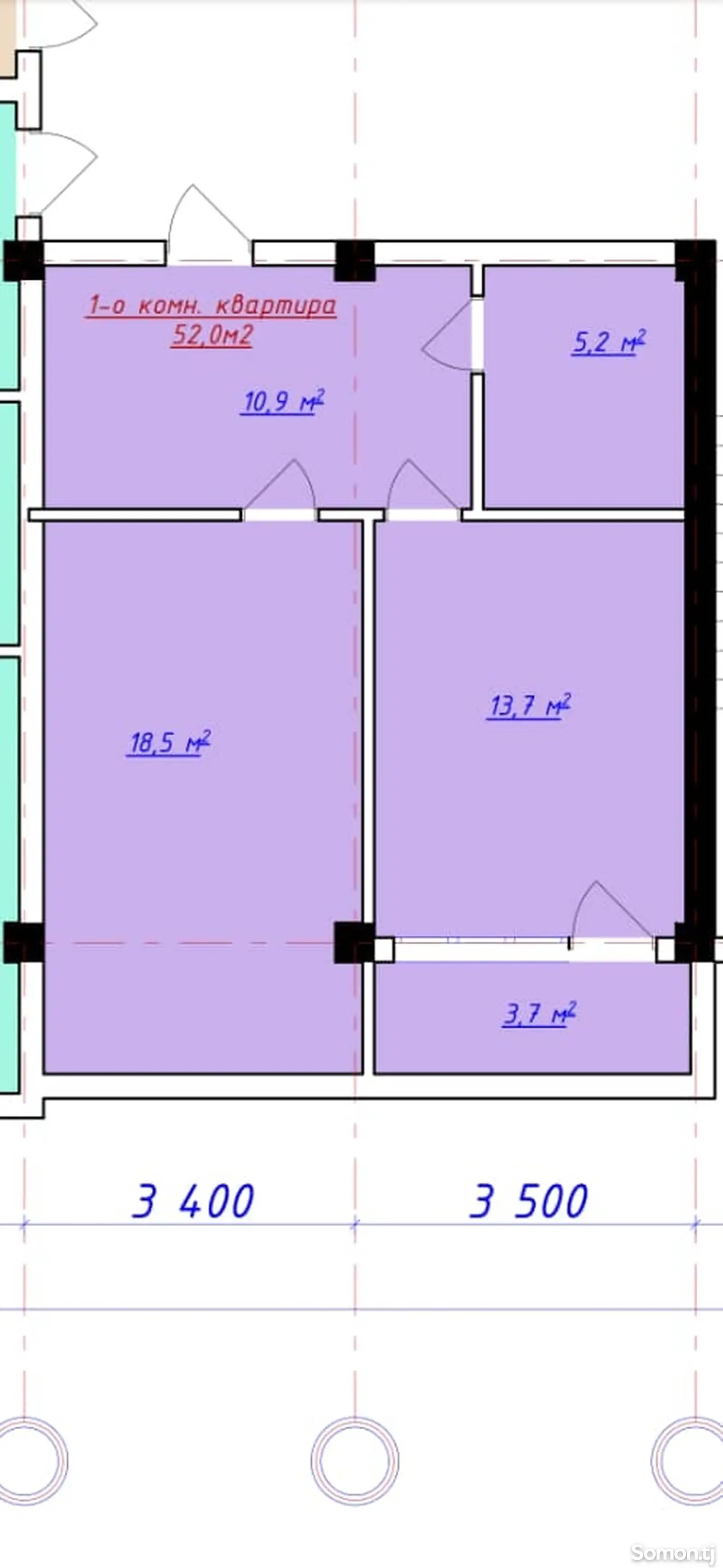 2-комн. квартира, 5 этаж, 52 м², 8 мкр-1