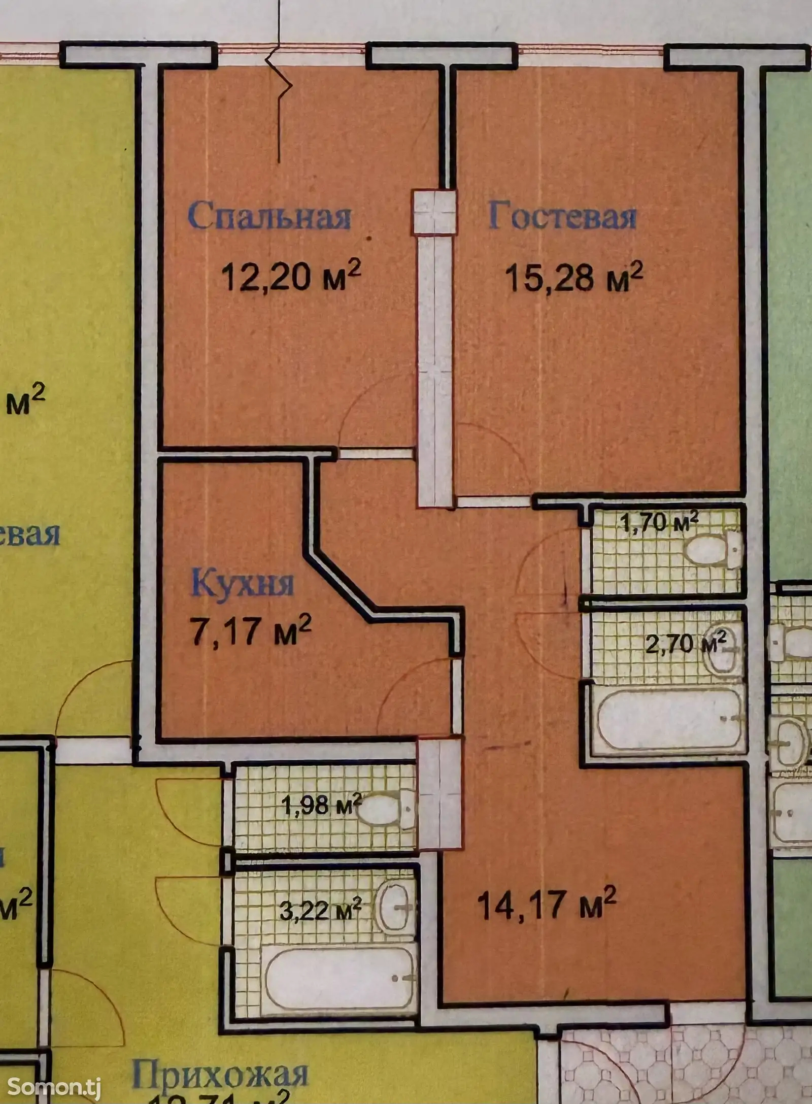 2-комн. квартира, 9 этаж, 55 м², Амнияти Вилояти-1