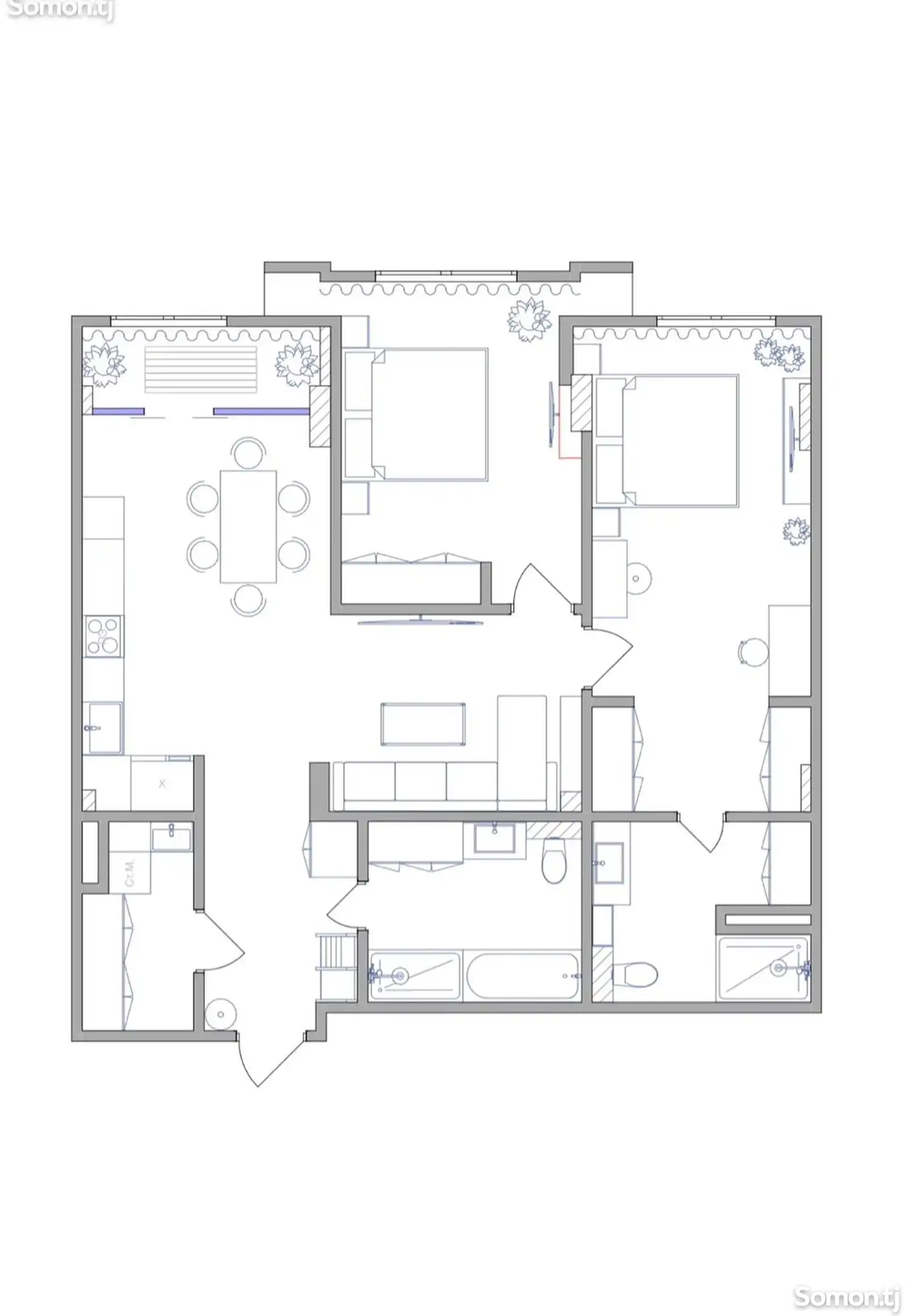 2-комн. квартира, 5 этаж, 99 м², Воданасос ул.Карамова-4