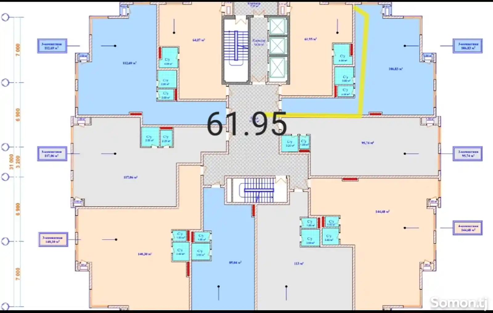 1-комн. квартира, 4 этаж, 62 м², Аэропорт-3