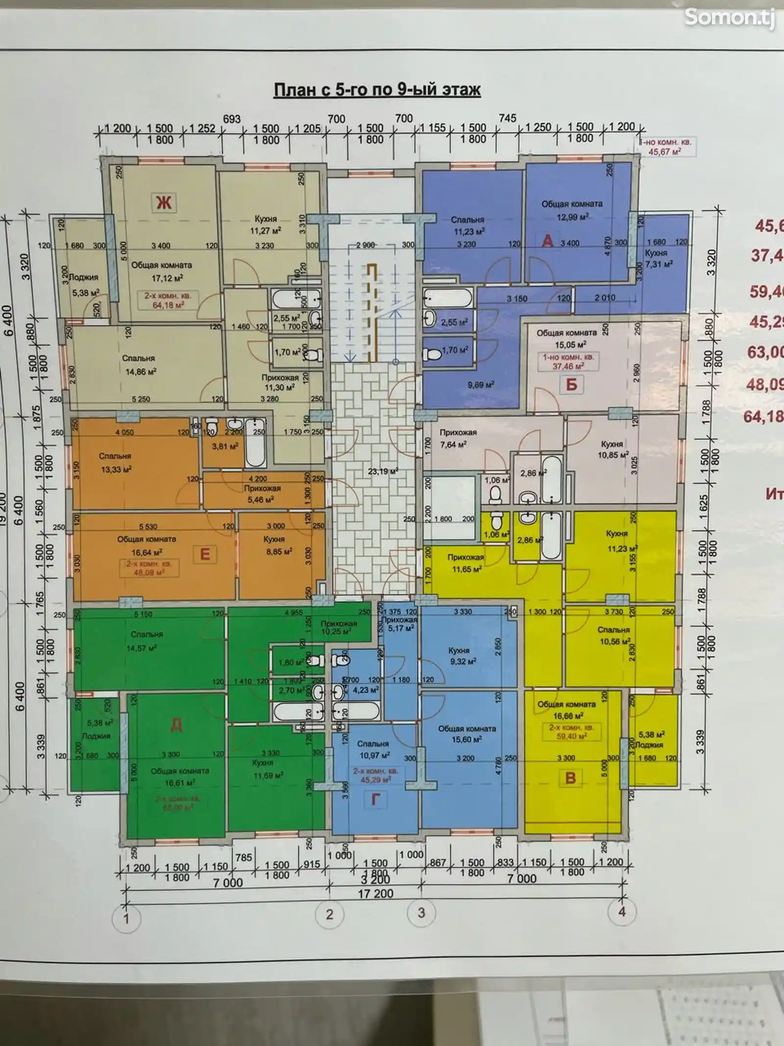 3-комн. квартира, 7 этаж, 60 м², шабчарог-5