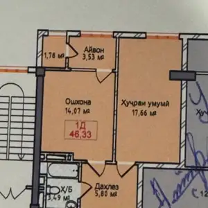 1-комн. квартира, 15 этаж, 46 м², ру ба руи мактаби Пушкин