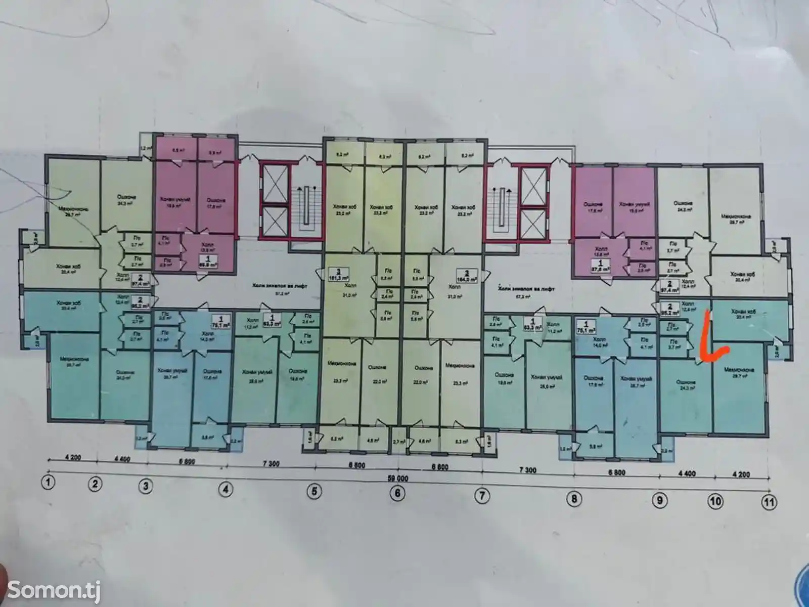 2-комн. квартира, 13 этаж, 95 м², Кафои Гранд Отел (Рестарани Хайём)-2