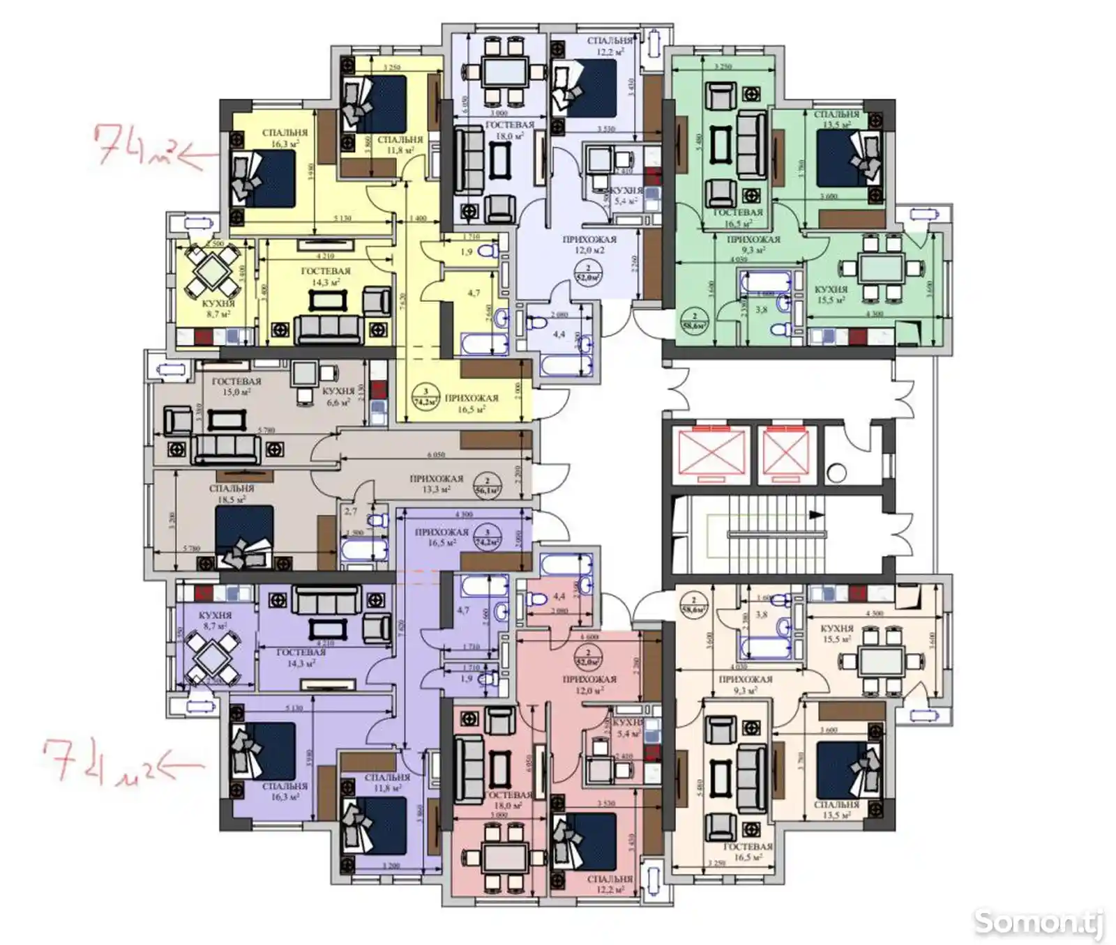 2-комн. квартира, 11 этаж, 75 м², Гулистон, Цирк-4