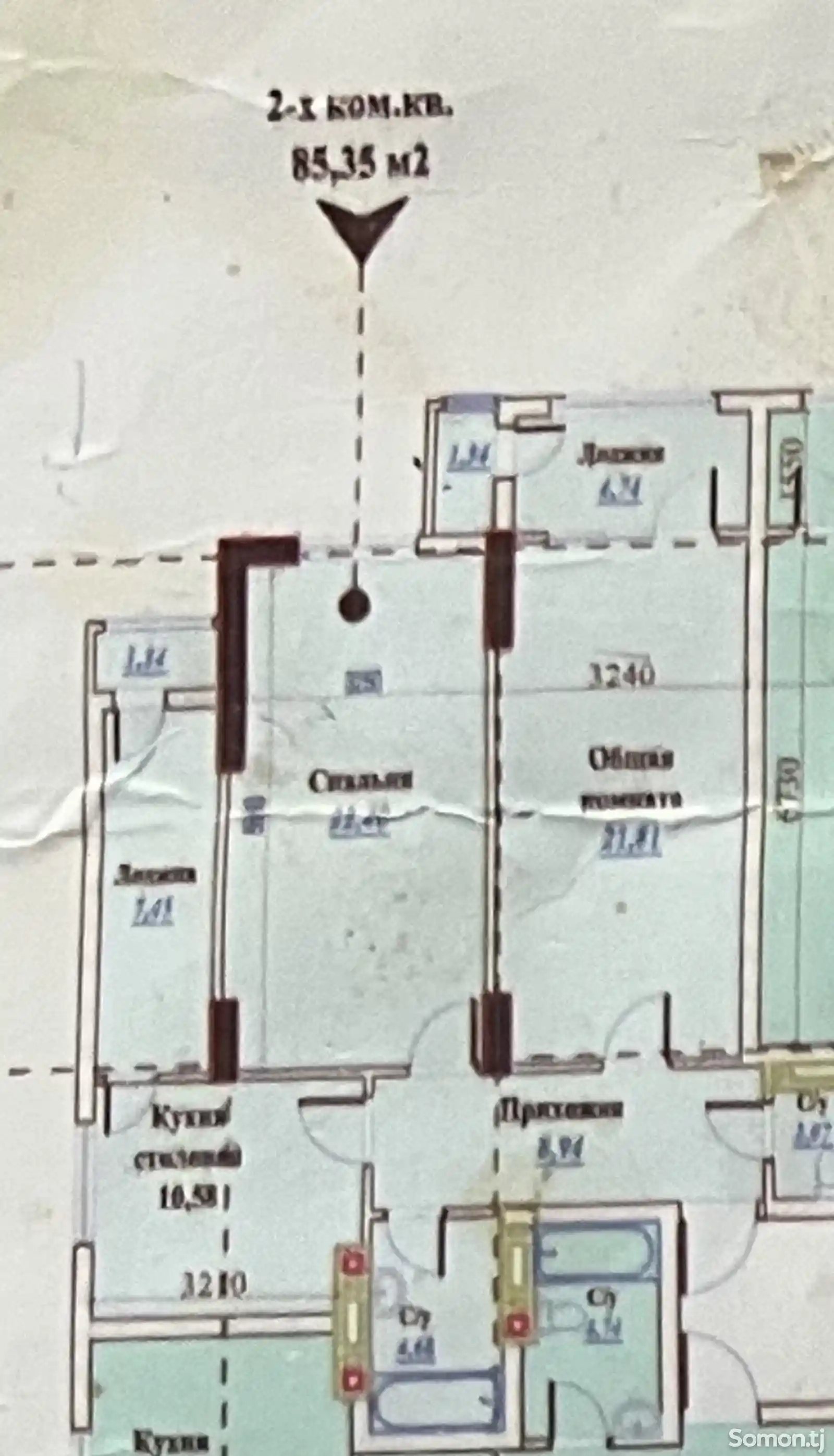 2-комн. квартира, 12 этаж, 85 м², Зеленый базар, Волна-11