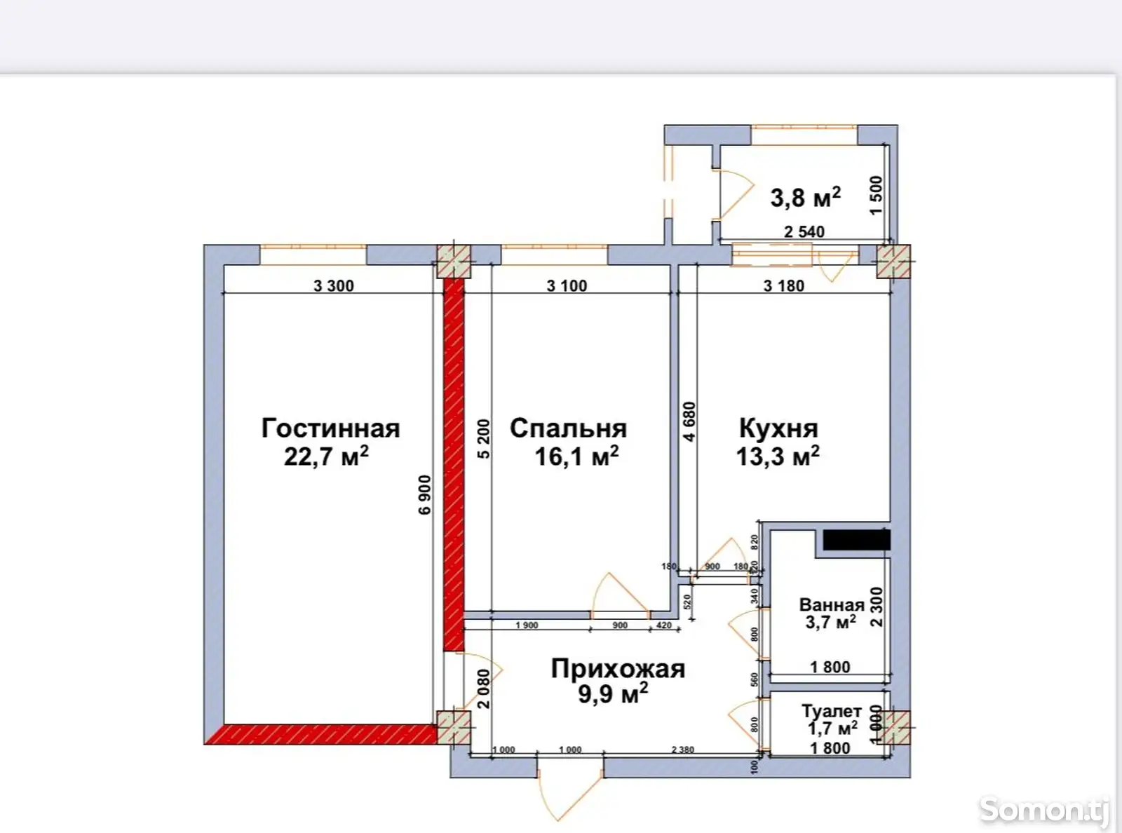 2-комн. квартира, 12 этаж, 71 м², Шохмансур-1