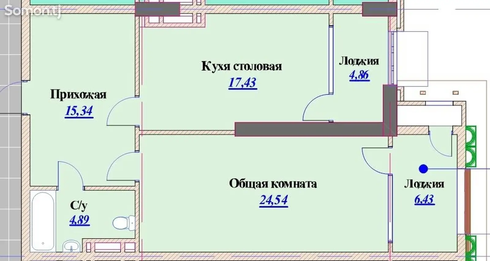 2-комн. квартира, 6 этаж, 73 м², Шохмансур-3