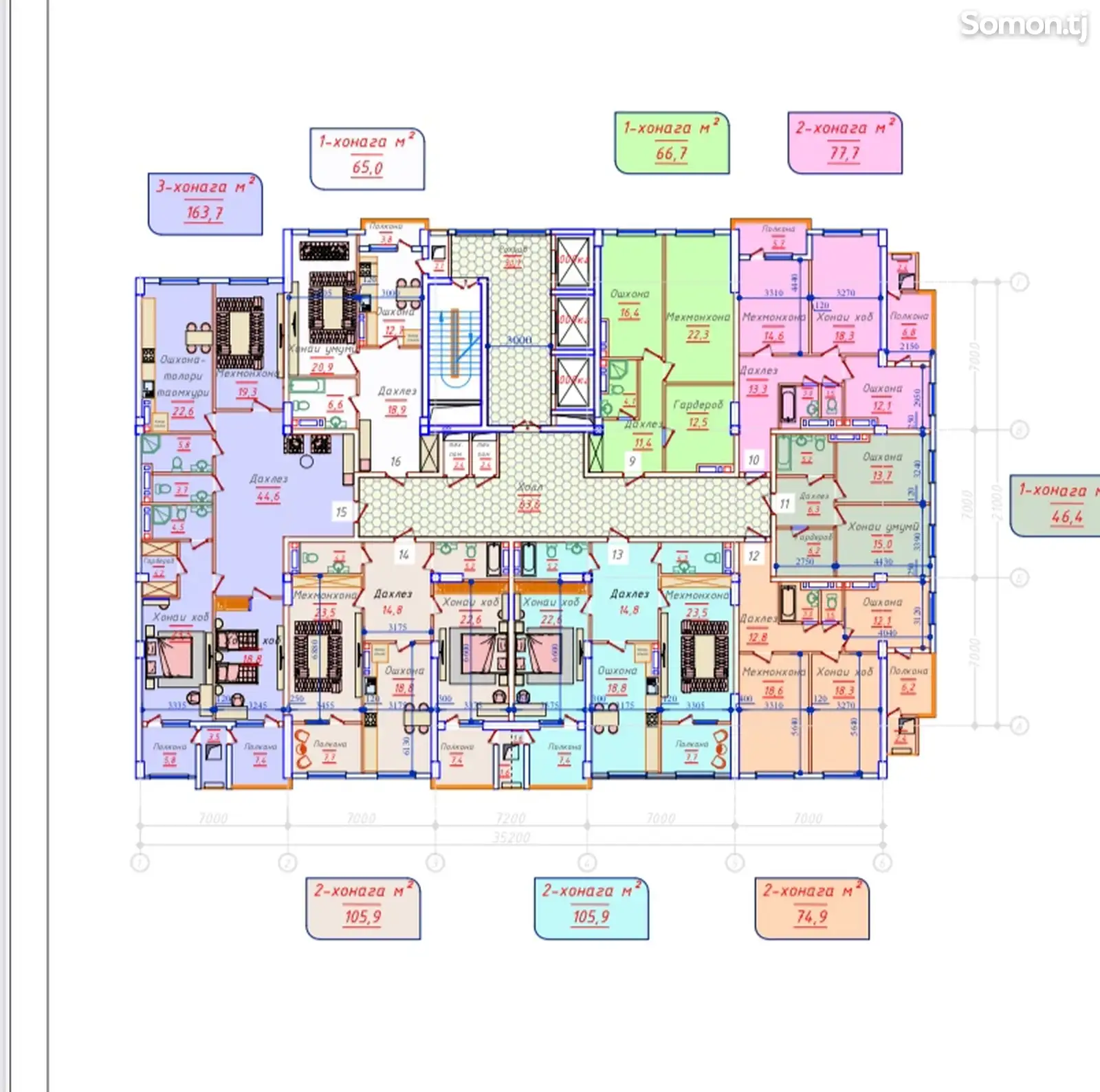 2-комн. квартира, 16 этаж, 78 м², Шоҳмансур-1