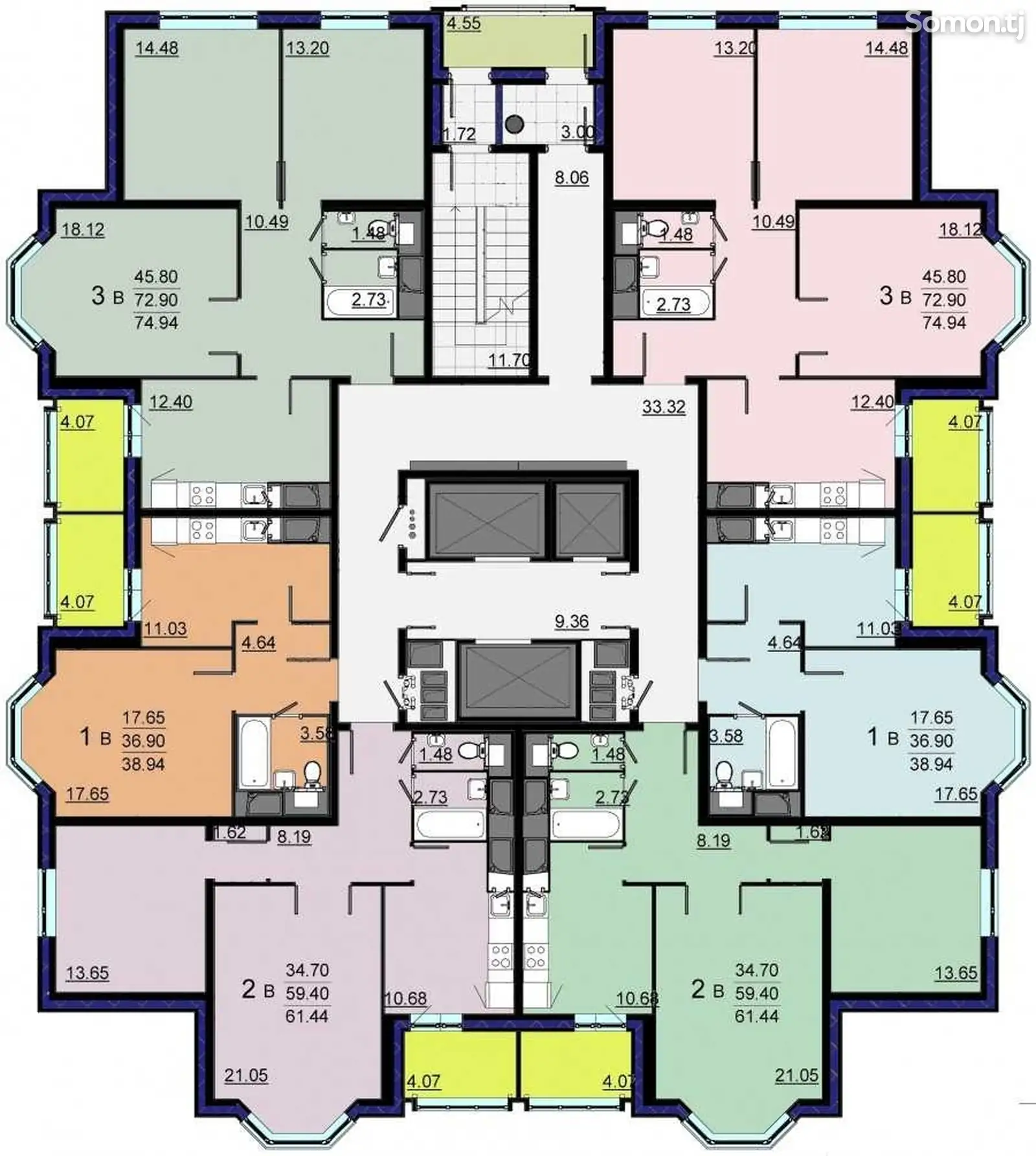 2-комн. квартира, 10 этаж, 59 м², Рудаки